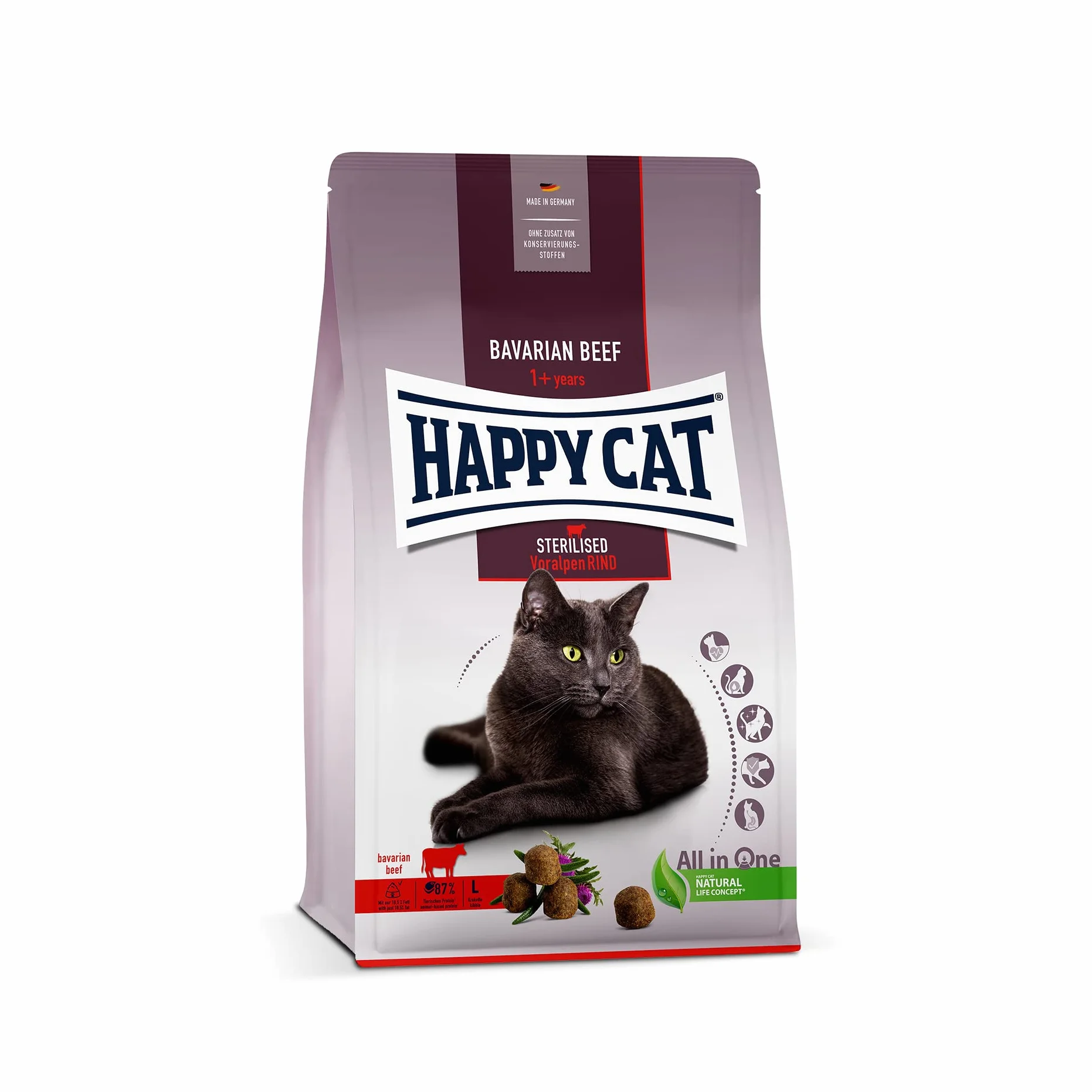 Happy Cat 70575 – Sterylised Adult Voralpen wołowina – sucha karma dla sterylizowanych kotów i kaców – zawartość 4 kg
