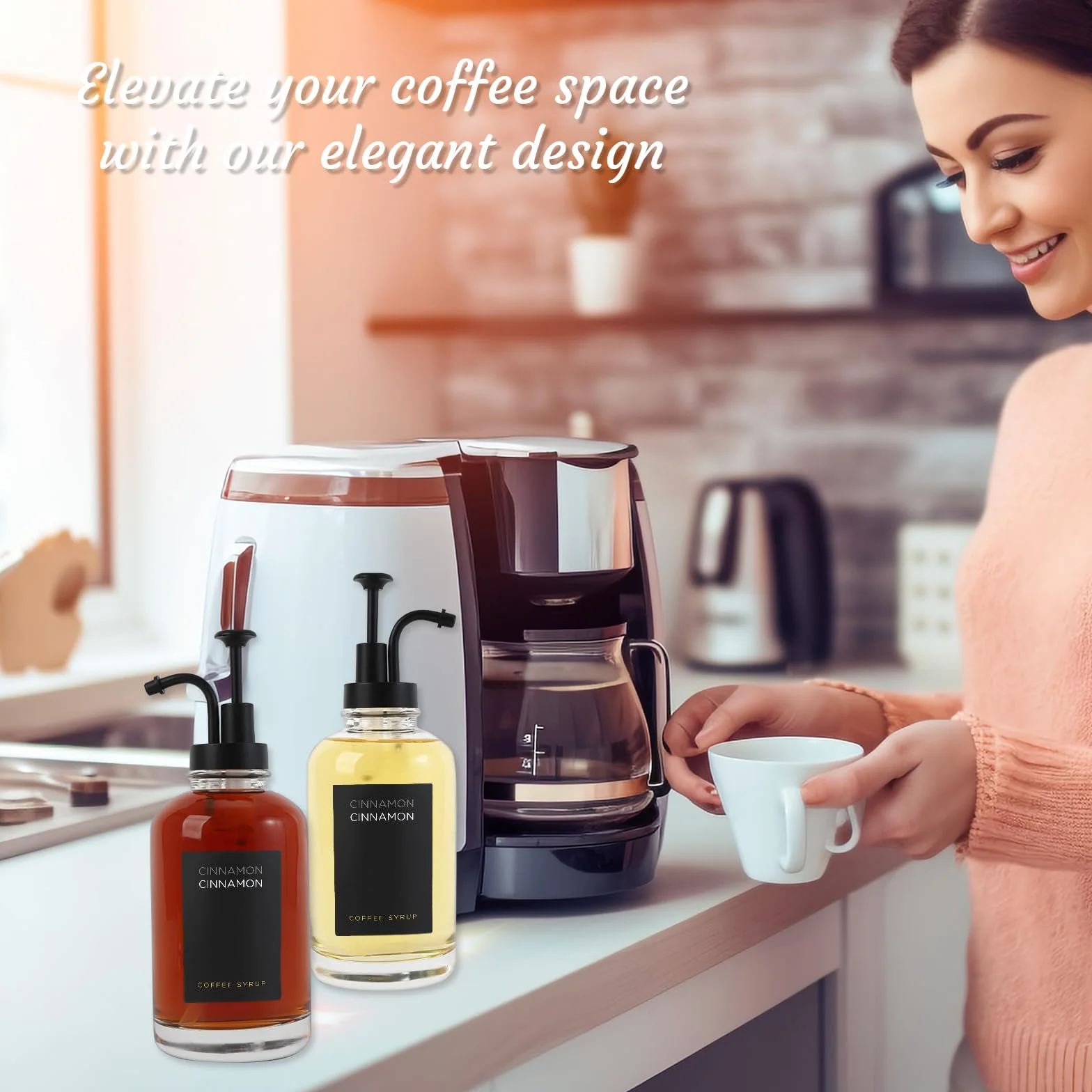 Dozownik syropu do kawy Joyfulmap 500 ml czarny z pompką 2 sztuki 18 etykiet