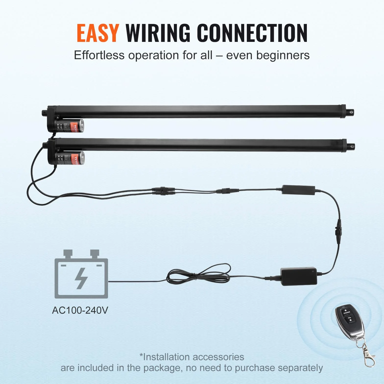 VEVOR 2-częściowy zestaw napędu liniowego 760 mm, 9 mm/s, 12 V, 220 lbs/1000 N, IP54, bezprzewodowy pilot