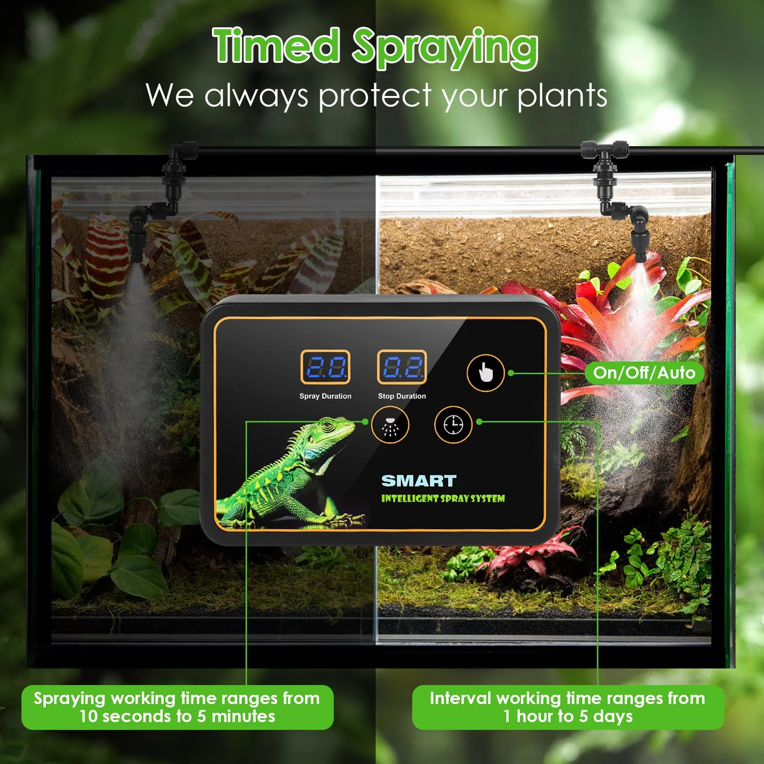 GuKKK inteligentny system nawilżania gadów, nawilżacz powietrza z wężem z timerem i dyszami natryskowymi, regulacja 360°, nebulizator terrarium dla roślin płazów