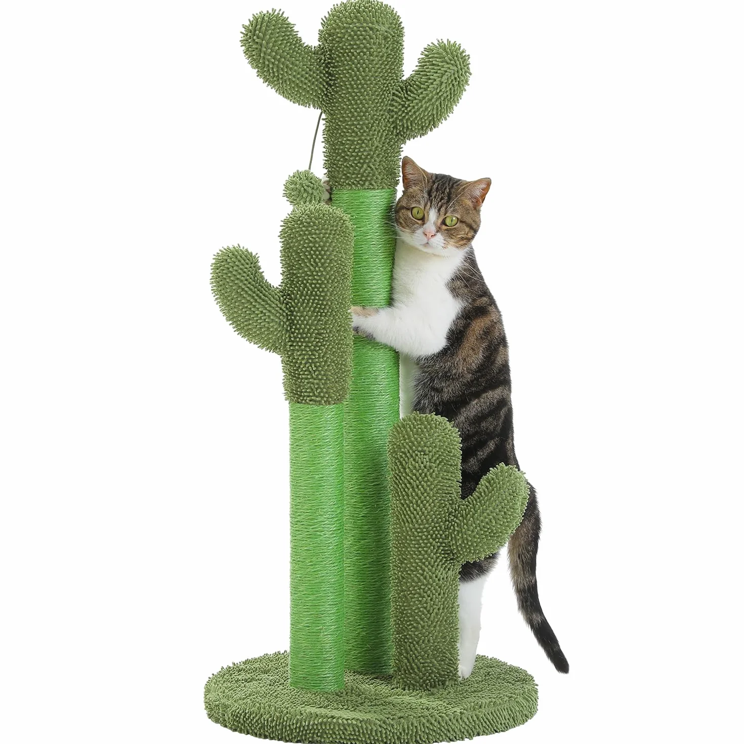 PAWZ Road Drapak dla kota 89 cm, wysoki drapak z naturalnymi sizalowymi kolumnami do drapania i wiszącymi piłkami do zabawy dla dużych kotów, zielony