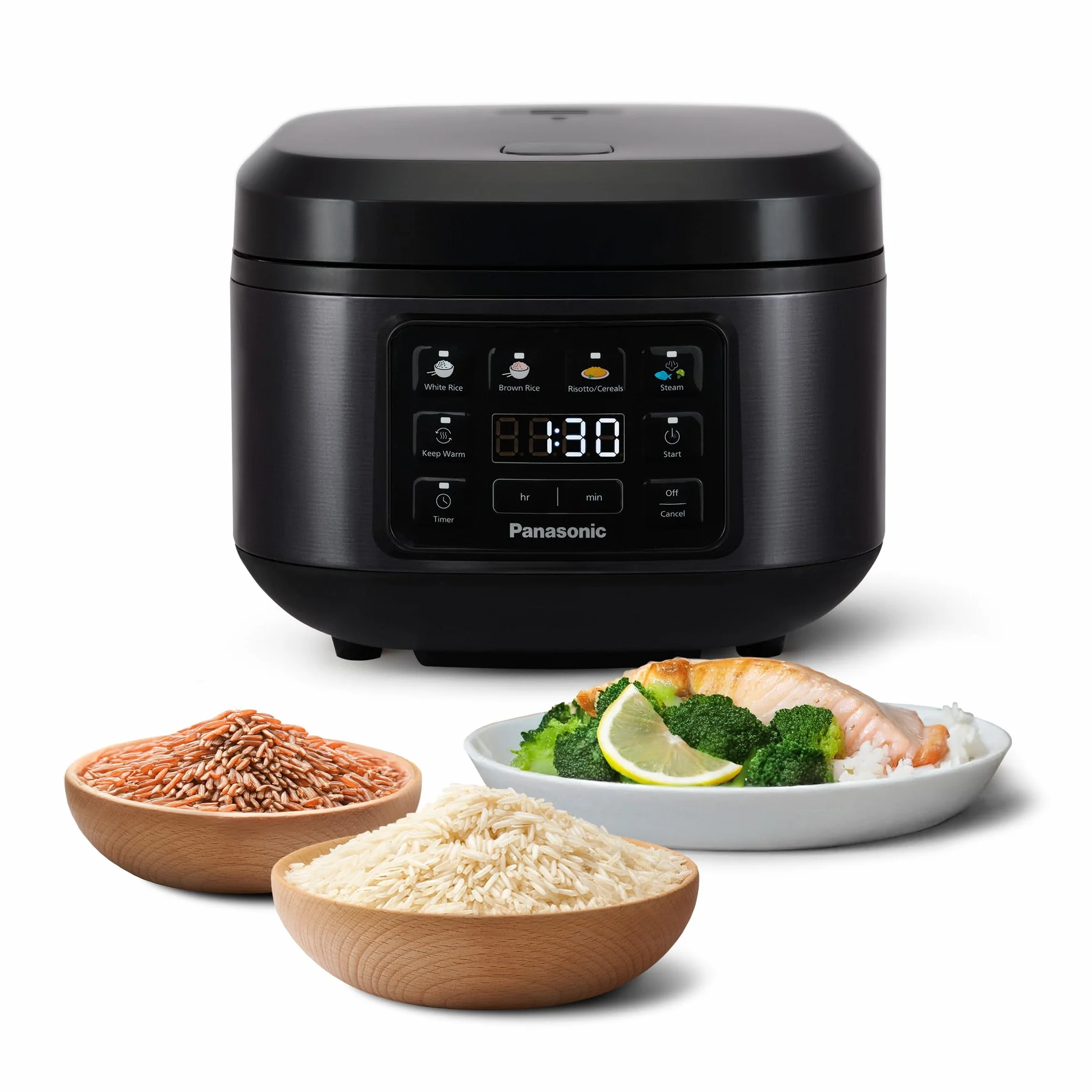 Panasonic SR-DA152KXE Automatic Rice Cooker with Steamer, Fuzzy Logic, Water Ratio Indicator, Dishwasher Safe, BPA Free, Keep Warm Function, Start Delay, Black
