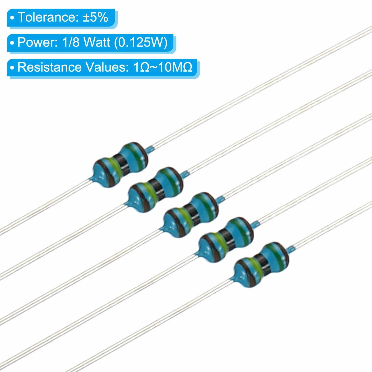 PATIKIL 1280pcs Metal Film Resistor Assortment Kit 1 Ohm - 10M Ohm 64 Values 1/8W 5% Tolerance