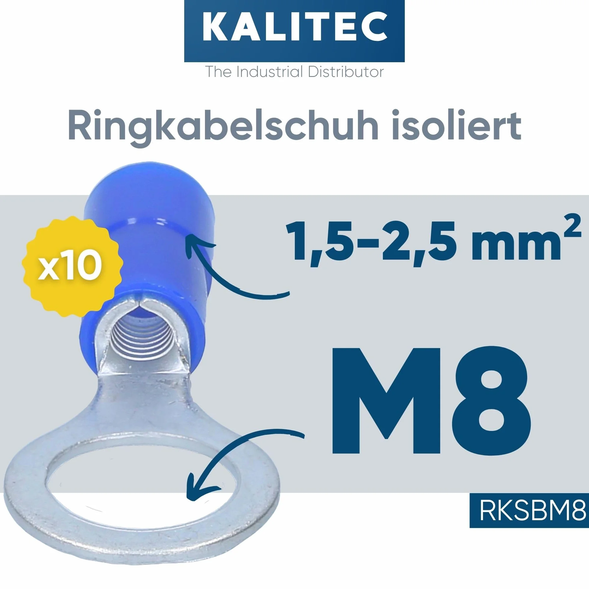 Kalitec RKSBM8 końcówka kablowa pierścieniowa 1,5-2,5 mm² niebieska M8 izolowana
