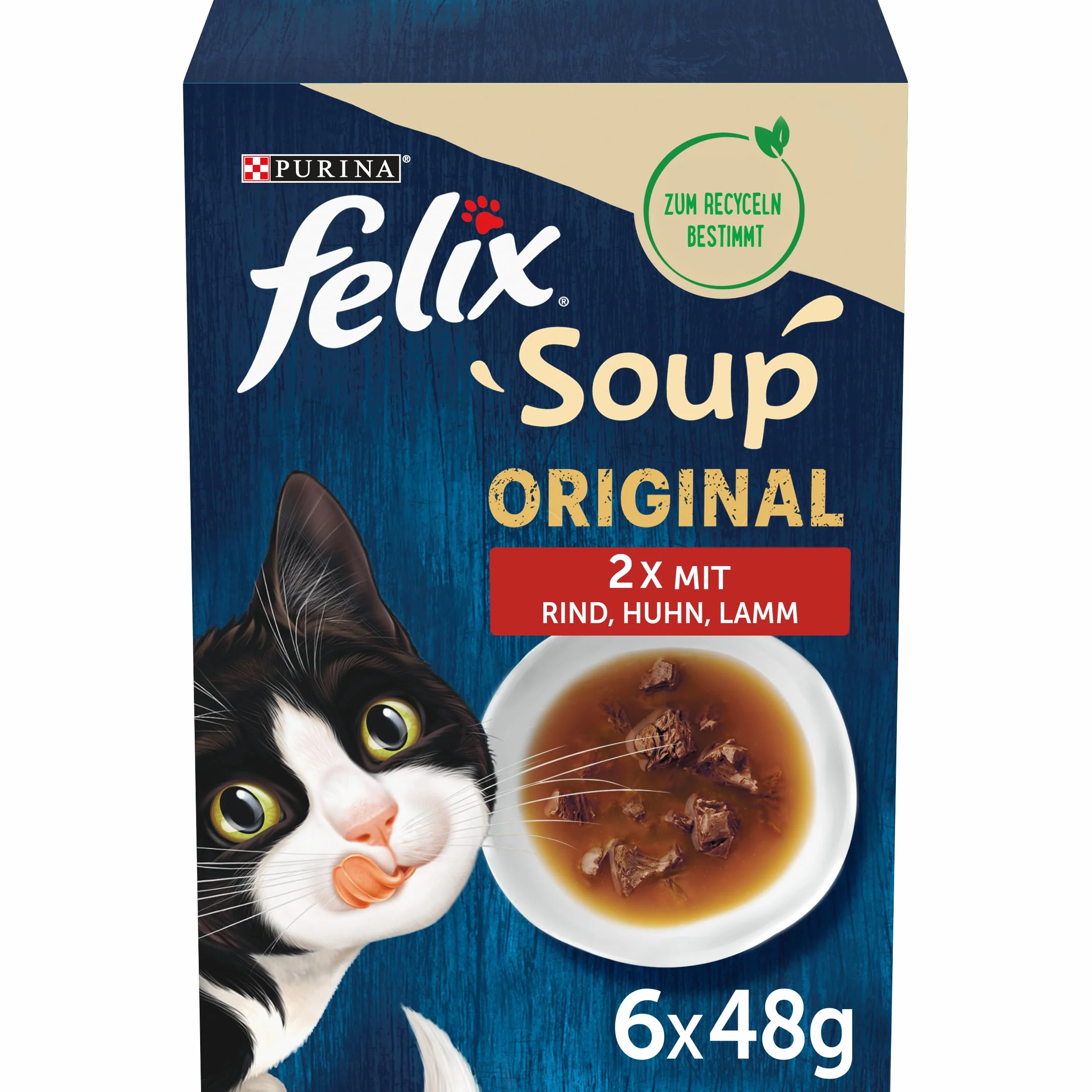 FELIX Soup, przezroczysta zupa dla kotów z delikatnymi kawałkami, różnorodność smaków, 8 sztuk w opakowaniu (8 x 6 woreczków po 48 g)