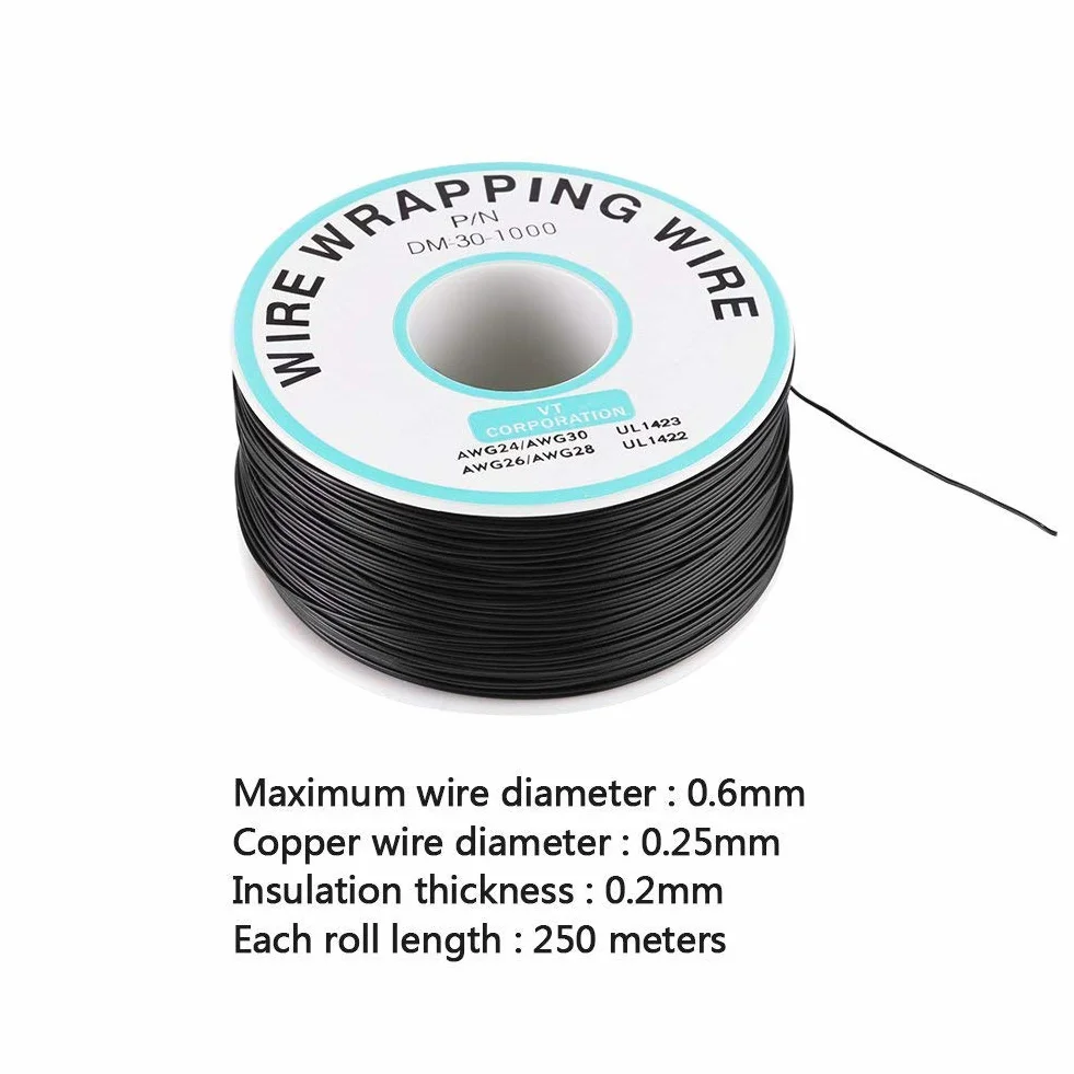 30AWG 0,25 mm ocynowany kabel testowy izolacji z drutu miedzianego czarny 250 metrów