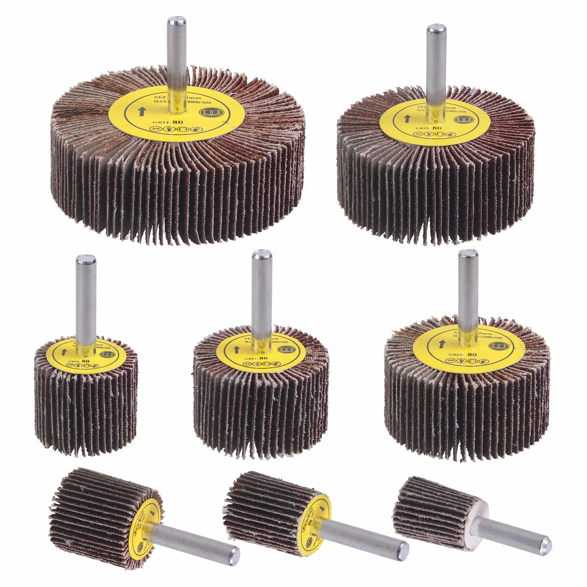 Rocaris Zestaw 40 sztuk ściernych tarcz listkowych 1/4" do szlifowania, ziarnistość 80, tlenek glinu, tarcze listkowe, kształt cylindryczny, 8 rozmiarów