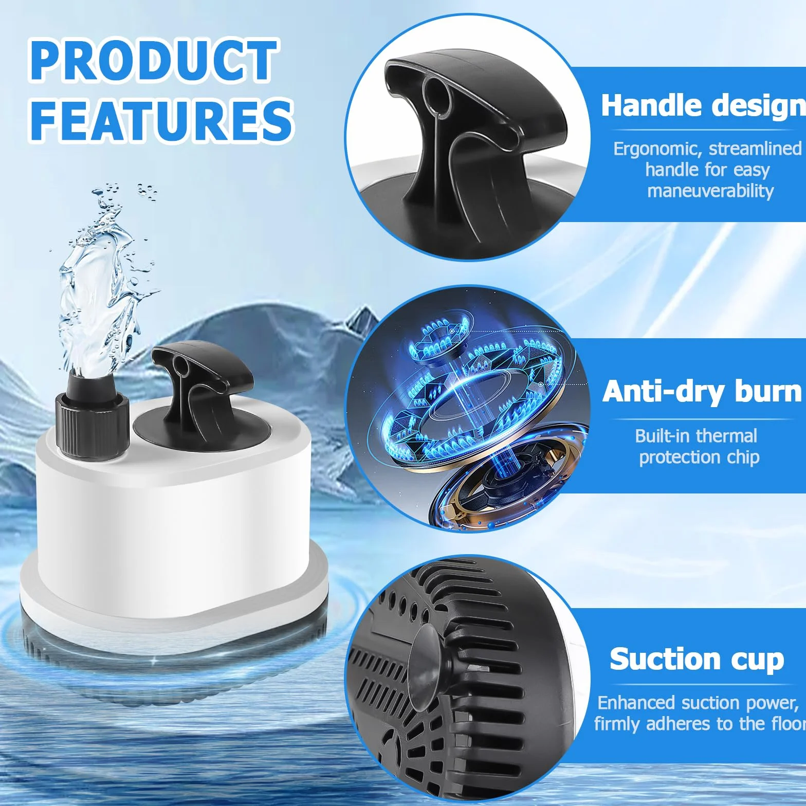 EXLECO Ultra cicha mini pompa wodna do akwarium zatapialna maks. 1500 l/h 25 W 220-240 V pompka zewnętrzna fontanna z kablem 1,6 m z 3 dyszami próżniowa do stawu ogrodowego