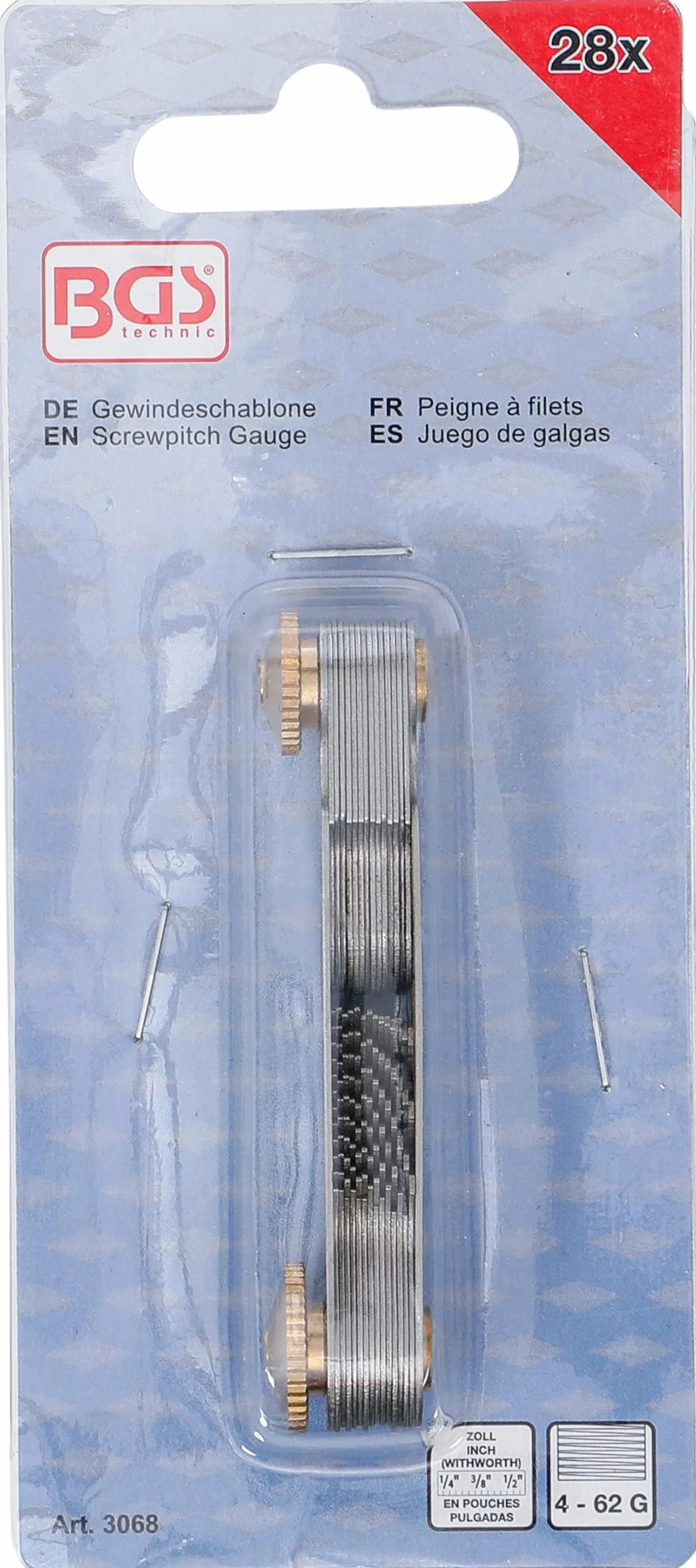 BGS 3068 | Szablon do gwintów | 28 wzorców | Whitwortha 4G - 62G