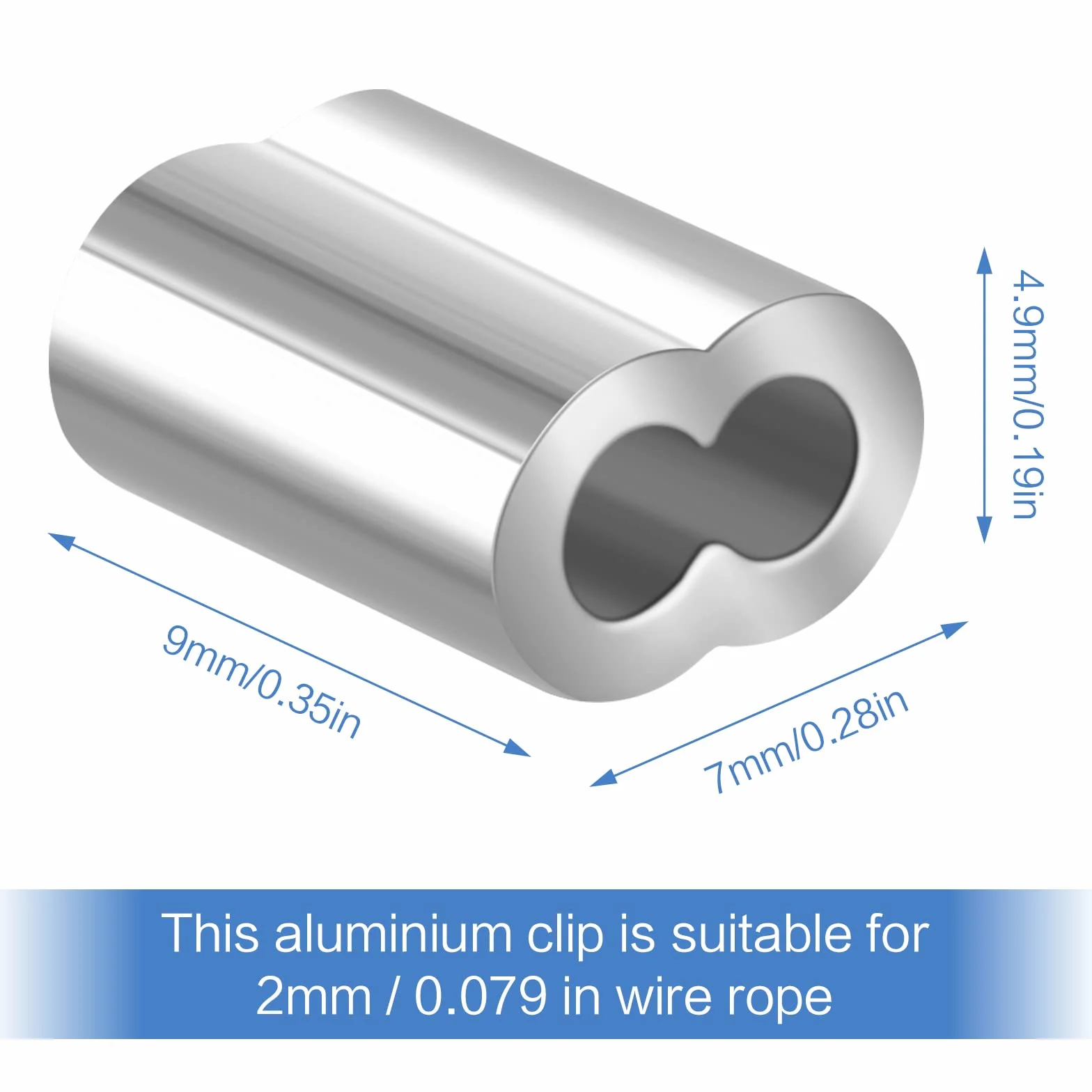 200 sztuk aluminiowych klipsów, aluminiowy zacisk do liny drucianej, podwójny otwór, zacisk do liny stalowej, 2 mm, aluminiowa pętla zaciskowa do liny stalowej i kabla, srebrzyste