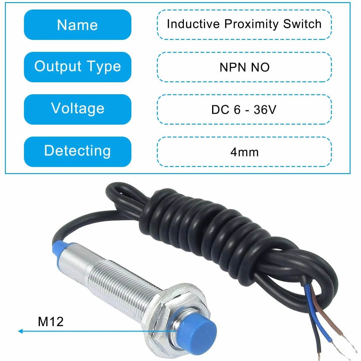 Czujnik zbliżeniowy M12, 4 mm NPN NO Normalnie otwarty indukcyjny czujnik zbliżeniowy, drukarka 3D LJ12A3-4-Z/BY Wykrywanie DC 6-36V do MCU, 2 szt