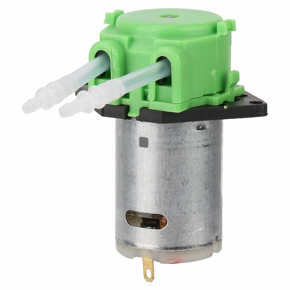 Pompa perystaltyczna 12 V DC Micro Dosing Głowica dozująca Samozasysająca pompa perystaltyczna do cieczy (DIY) 2 * 4 Rurki do laboratoryjnej analizy chemicznej w akwarium (zielona)