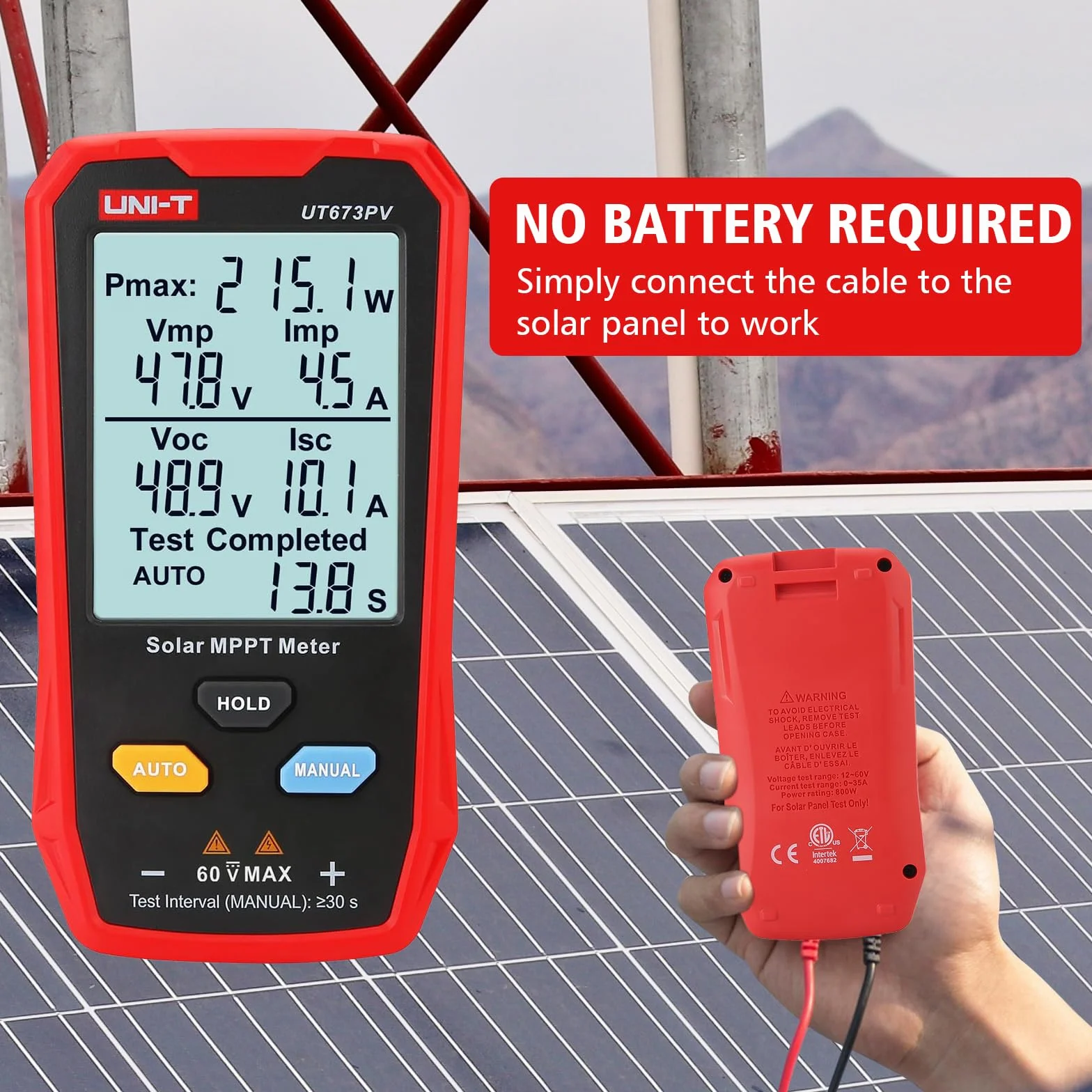 UT673PV tester paneli słonecznych 800 W multimetr fotowoltaiczny z wyświetlaczem LCD MPPT