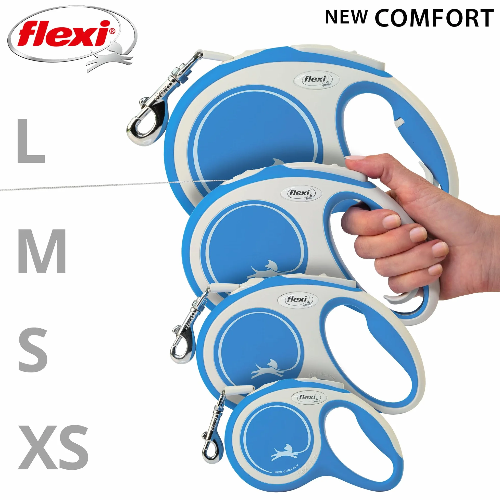 Kerbl Flexi - sznurek zwijany New Comfort Band - 8 metrów do 50 kg - niebieski - 1 sztuka