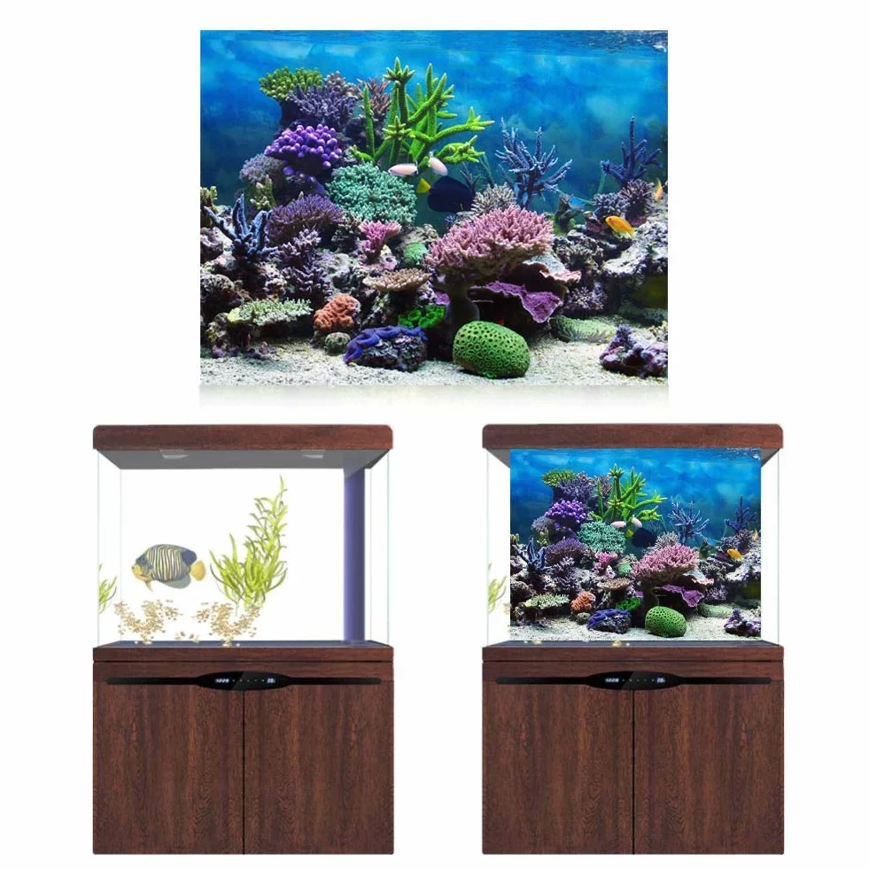 Zerodis Samoprzylepny plakat z PCW do akwarium, dekoracja tła do akwarium, krajobrazu, tapeta malarska, podwodny koralowy, Default, 61*30cm