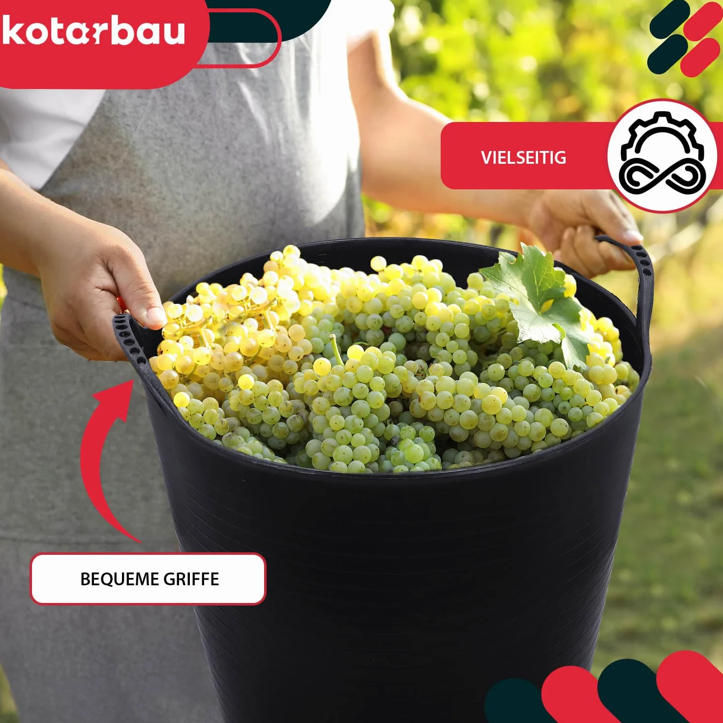 KOTARBAU® Elastyczny gumowy koryto 42 l, czarne, z uchwytami do noszenia, uniwersalny kosz ogrodowy