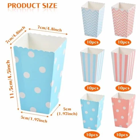 Pudełka na popcorn 60 sztuk pojemniki na cukierki z wzorem fal kropki paski