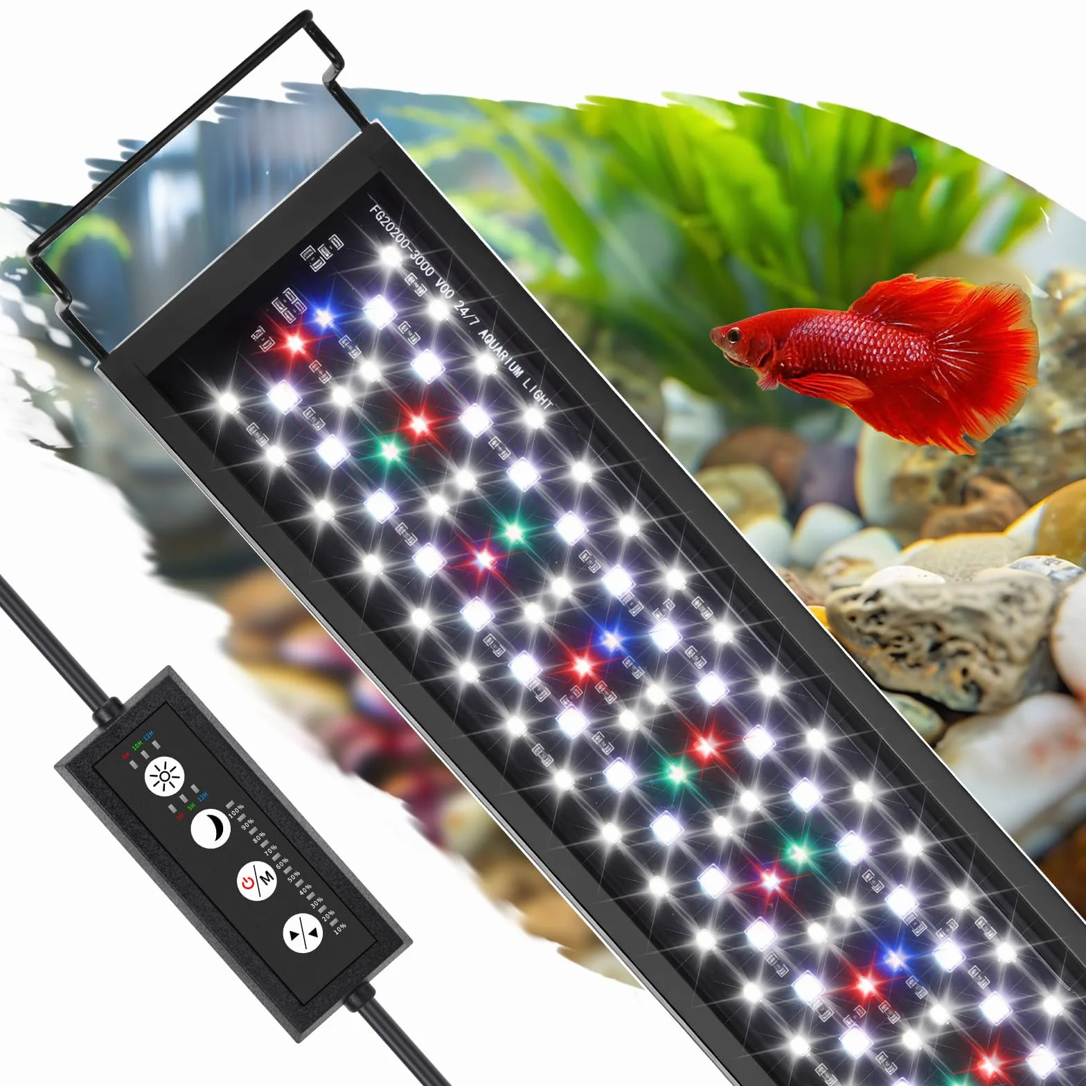Hygger lampa do akwarium, pełne spektrum światła, lampa LED do roślin z kontrolerem, 3 tryby z timerem, 9 kolorów, regulowana 10 jasności, 16 W-48 W dla 30-120 cm świeżej wody (16 W (30-45 cm))