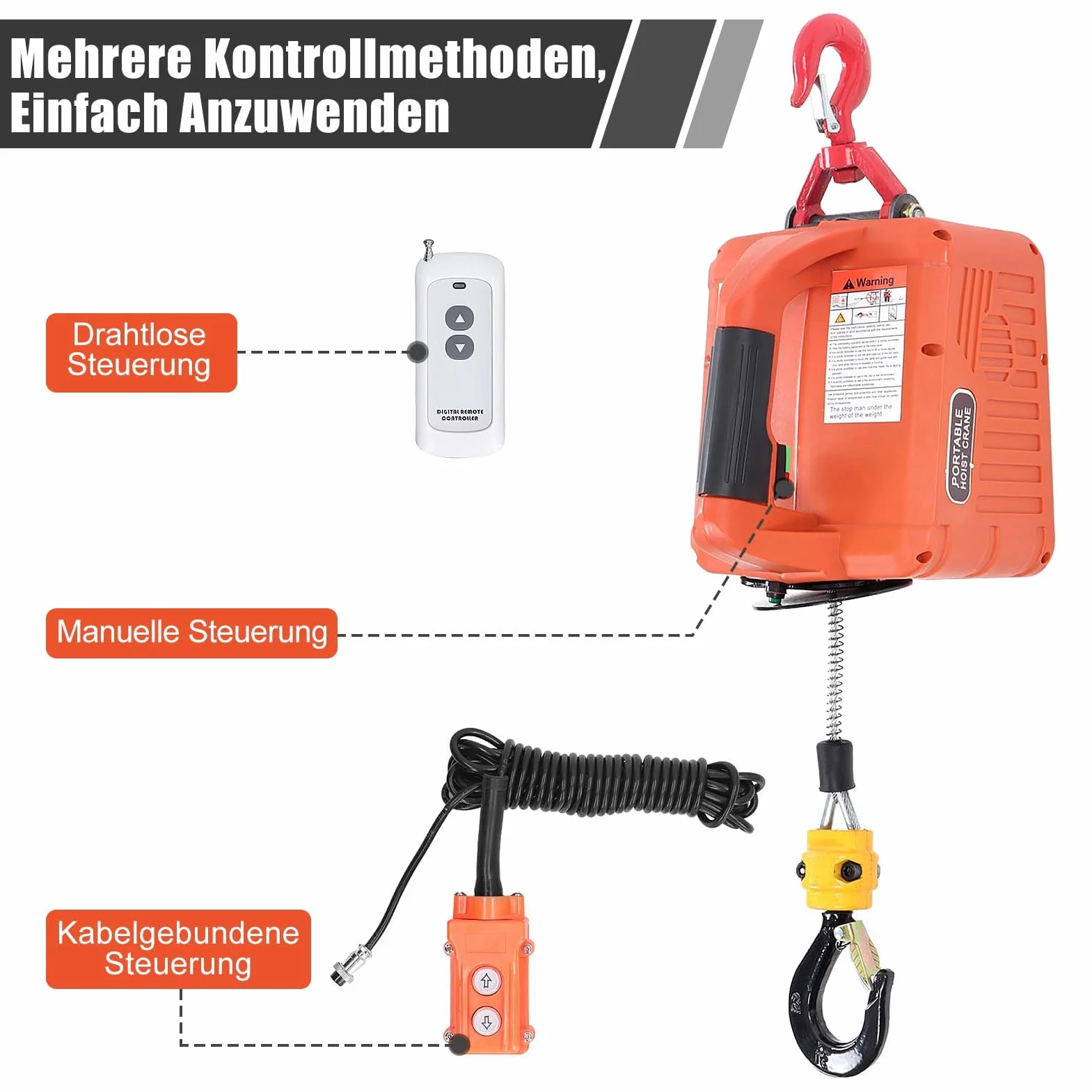 Elektryczna Wciągarka Linowa 500 kg z Bezprzewodowym Pilotem, Wysokość Podnoszenia 7,6 m