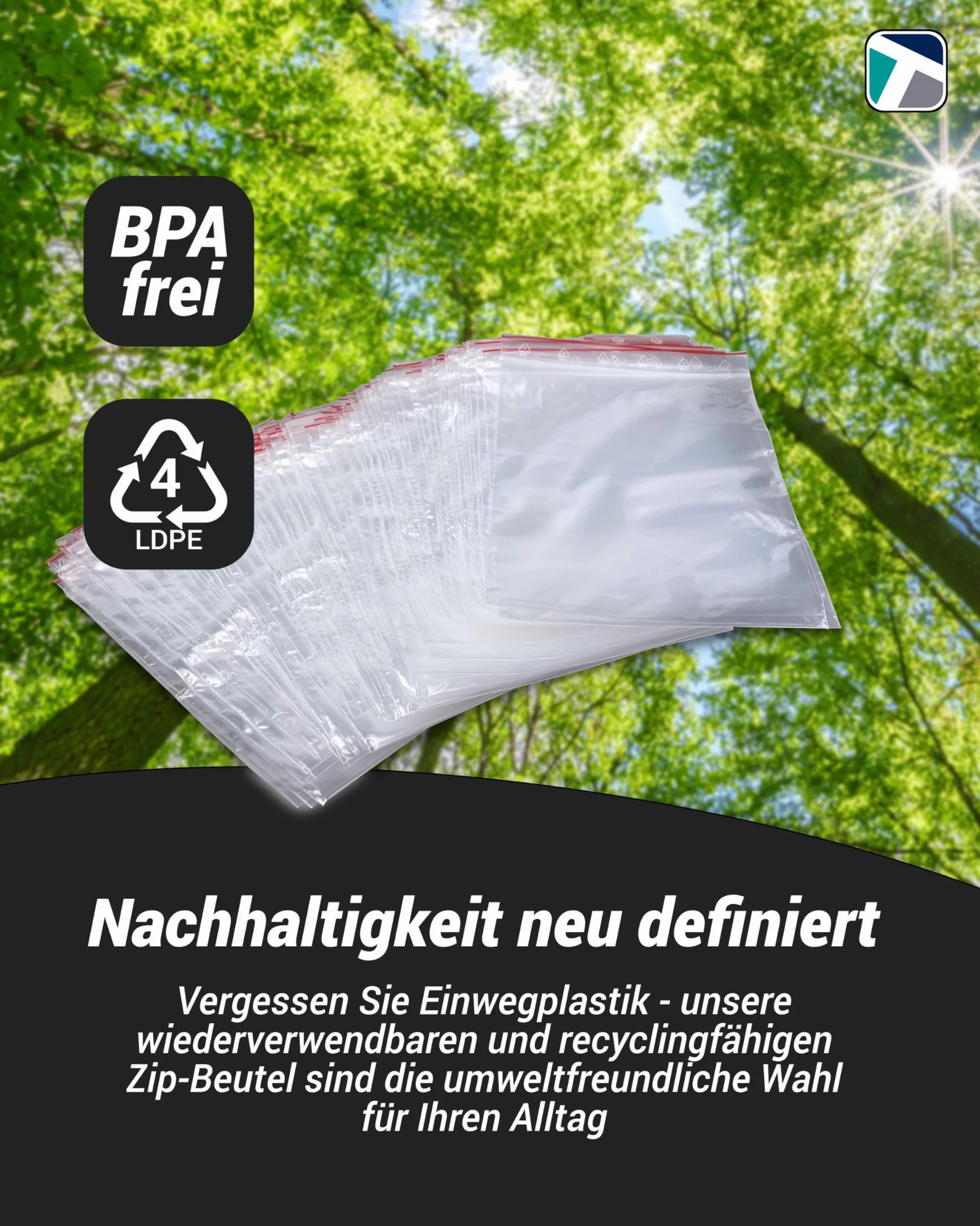 100 torebek zamykanych na zamek błyskawiczny, nadają się do kontaktu z żywnością, wodoodporne i hermetyczne, nie zawierają BPA, polietylen (LDPE), idealne do kontaktu z żywnością, małe części i wiele