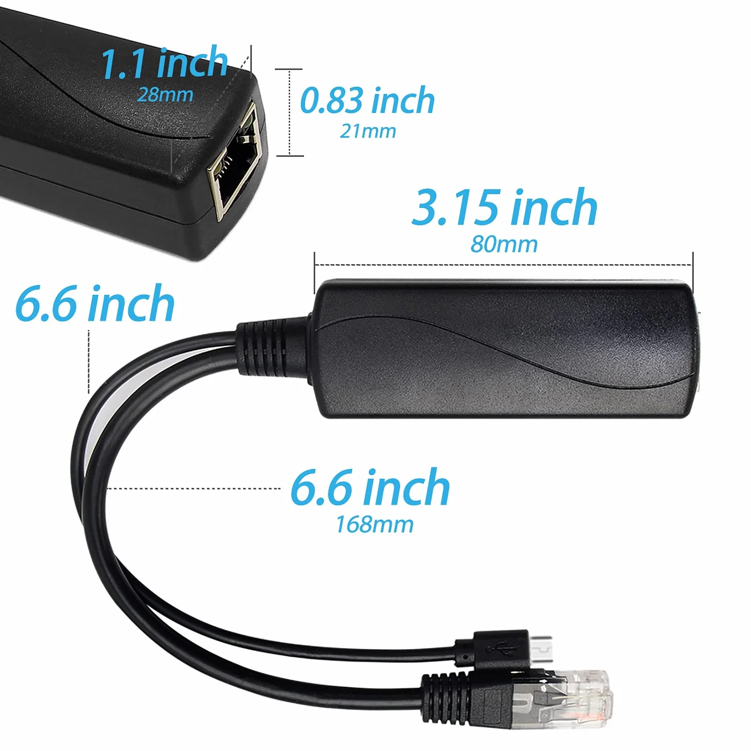 Revotech Gigabit Aktiv PoE rozdzielacz typu C 5 V 2,4 A, IEEE 802.3af 10/100/1000 Mbps do ładowania typu C RJ45 port zasilanie przez adapter rozdzielacza typu C Ethernet (TYPEC0502G)