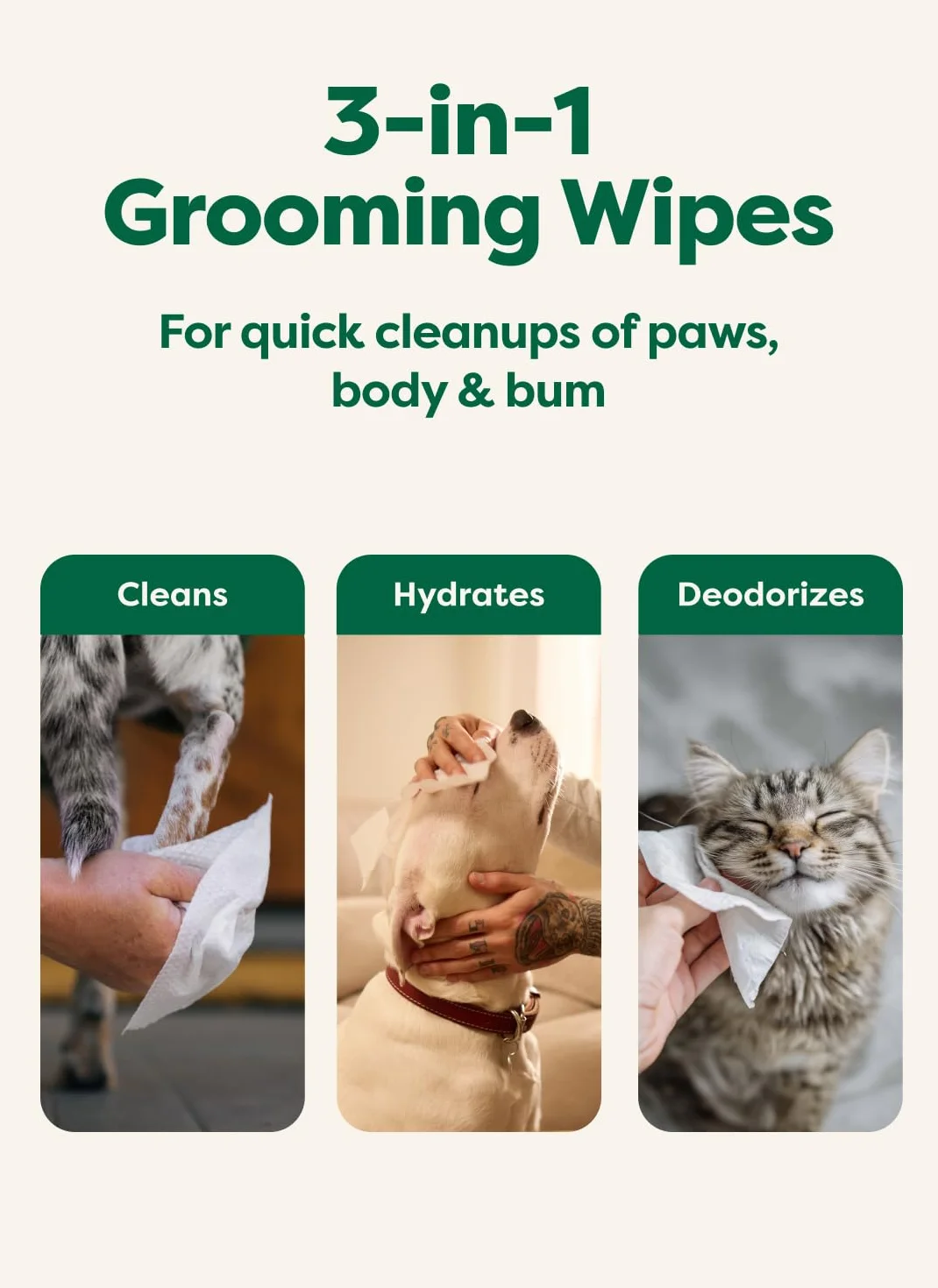 Earth Rated Chusteczki dla Zwierząt dla Psów i Kotów, Hipoalergiczne, Czyszczące i Nawilżające, do Pielęgnacji Łap, Ciała i Pupy, Bezzapachowe, 400 Sztuk