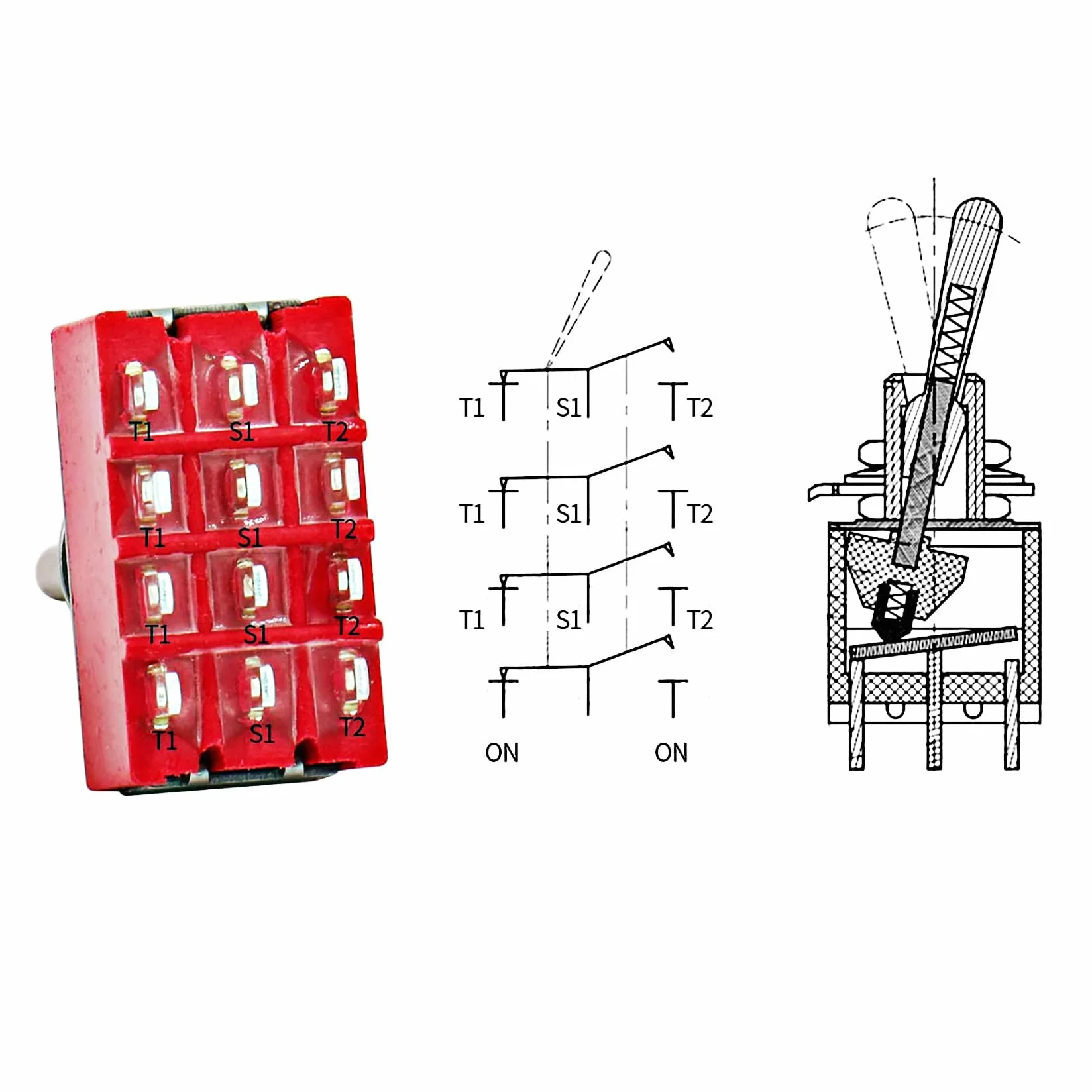 Heschen Miniaturowy przełącznik przełączający MTS-402 ON-ON 4PDT 12-biegunowy, 2 A 250 V, 5 A 120 V, UR na liście, z wodoodporną pokrywą, 2 sztuki