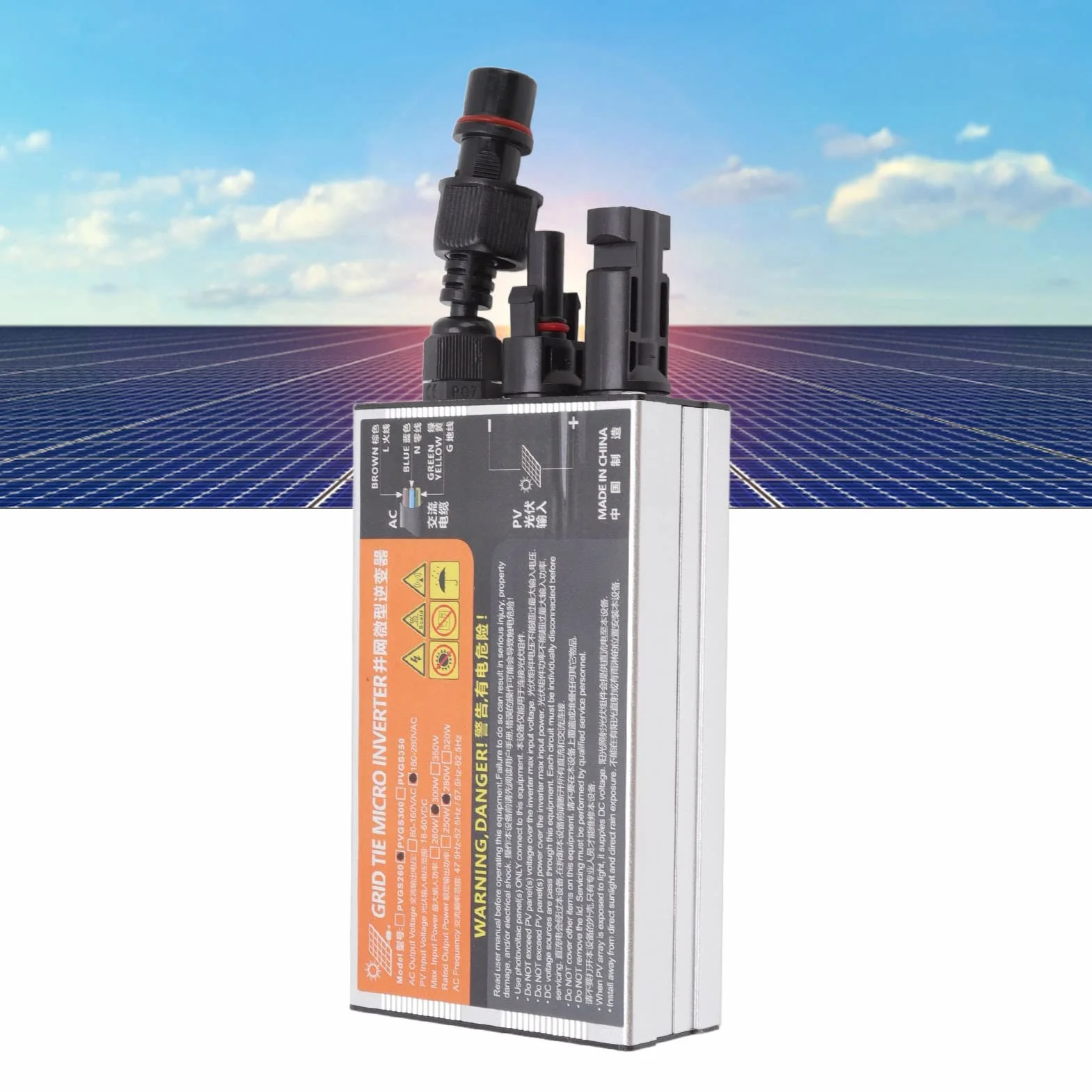 Mikroinwerter Solarny o Mocy 500 W. Wysoki Współczynnik konwersji. Materiał ze Stopu aluminium. Łatwa obsługa. Nadaje się do Paneli Słonecznych (PVGS-300W(18-60V)-AC220V)