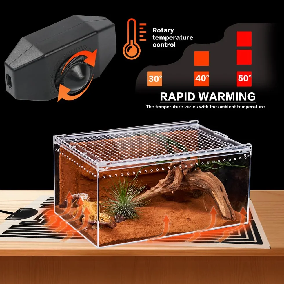 2 maty grzewcze do terrarium, mata grzewcza 14 W z termostatem z regulacją temperatury, regulowana poduszka grzewcza dla gadów, węży, jaszczurek, poduszka grzewcza do akwarium (28 x 15 cm)