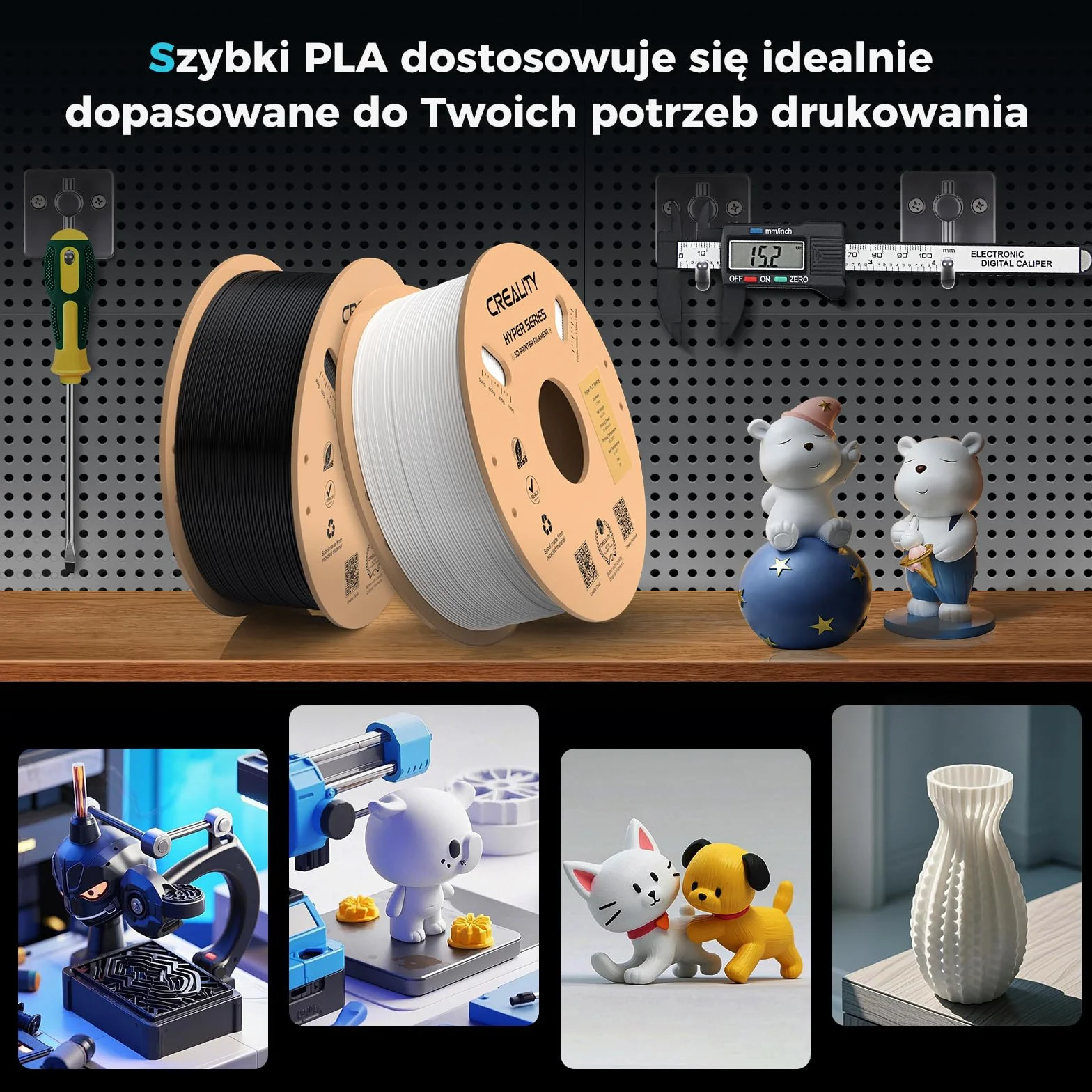 Creality PLA Filament Hyper PLA 1.75mm 1kg Czarny FDM 3D Drukarek