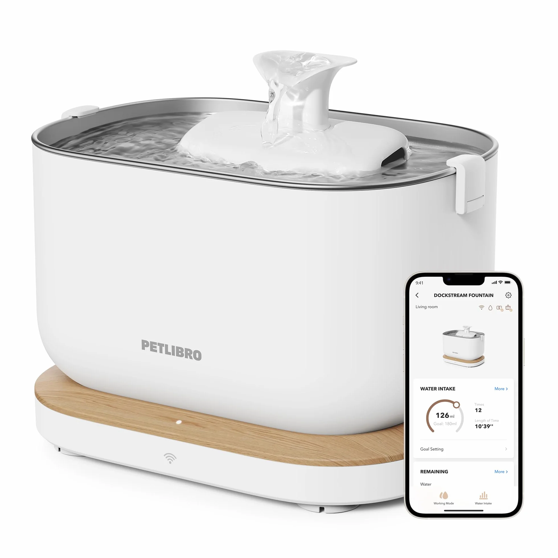 PETLIBRO Fontanna dla kota Monitorowanie aplikacji Fontanna wodna dla kotów, Dockstream Automatyczna fontanna do picia dla kotów 2.5L, Inteligentny system sterowania, Połączenie Wi-Fi 2.4GHz, Łatwe cz
