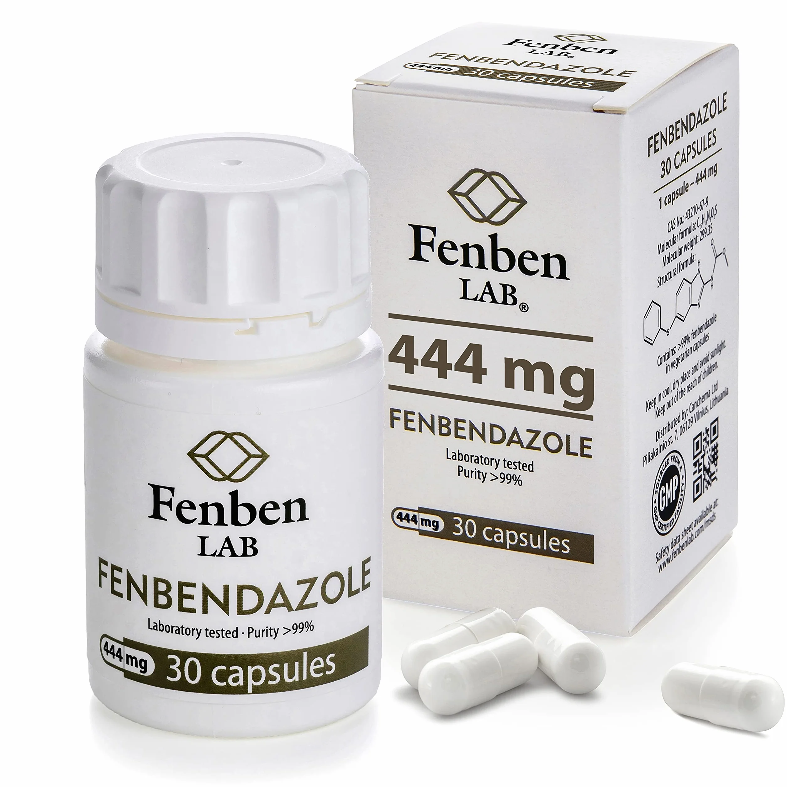 Fenbendazole 444mg, Czystość >99.9%, Wyprodukowane przez Fenben Lab, Dołączono Certyfikat Analizy, Testowany w Certyfikowanym Laboratorium, 30 Kapsułek