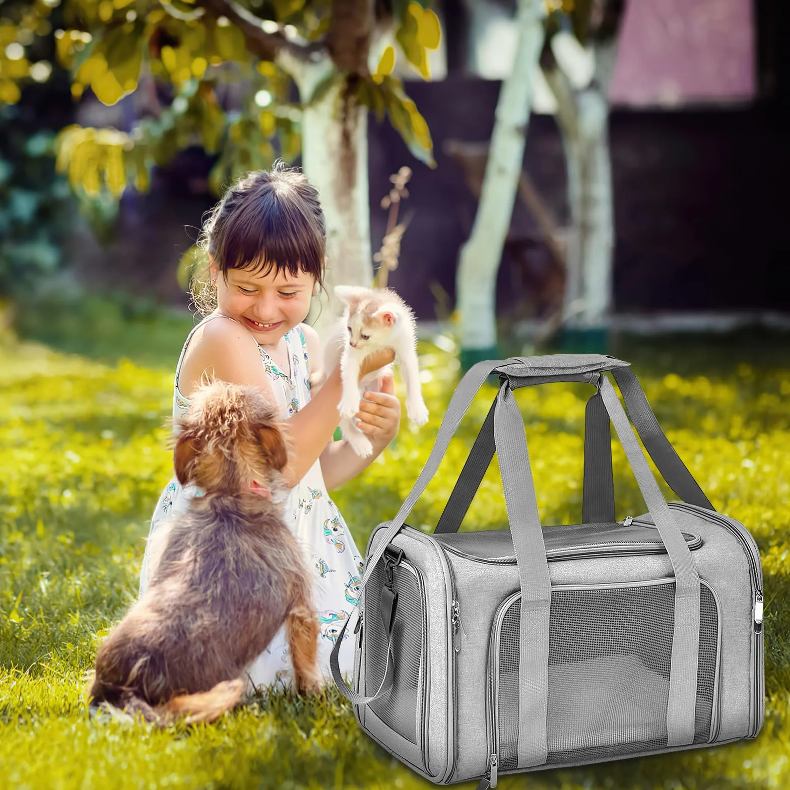 Sprifityy 45x30x30 cm torba transportowa dla kota, torba transportowa dla zwierząt domowych, składana i oddychająca torba transportowa dla kota, 7kg pudełko transportowe dla kota, pudełko transportowe