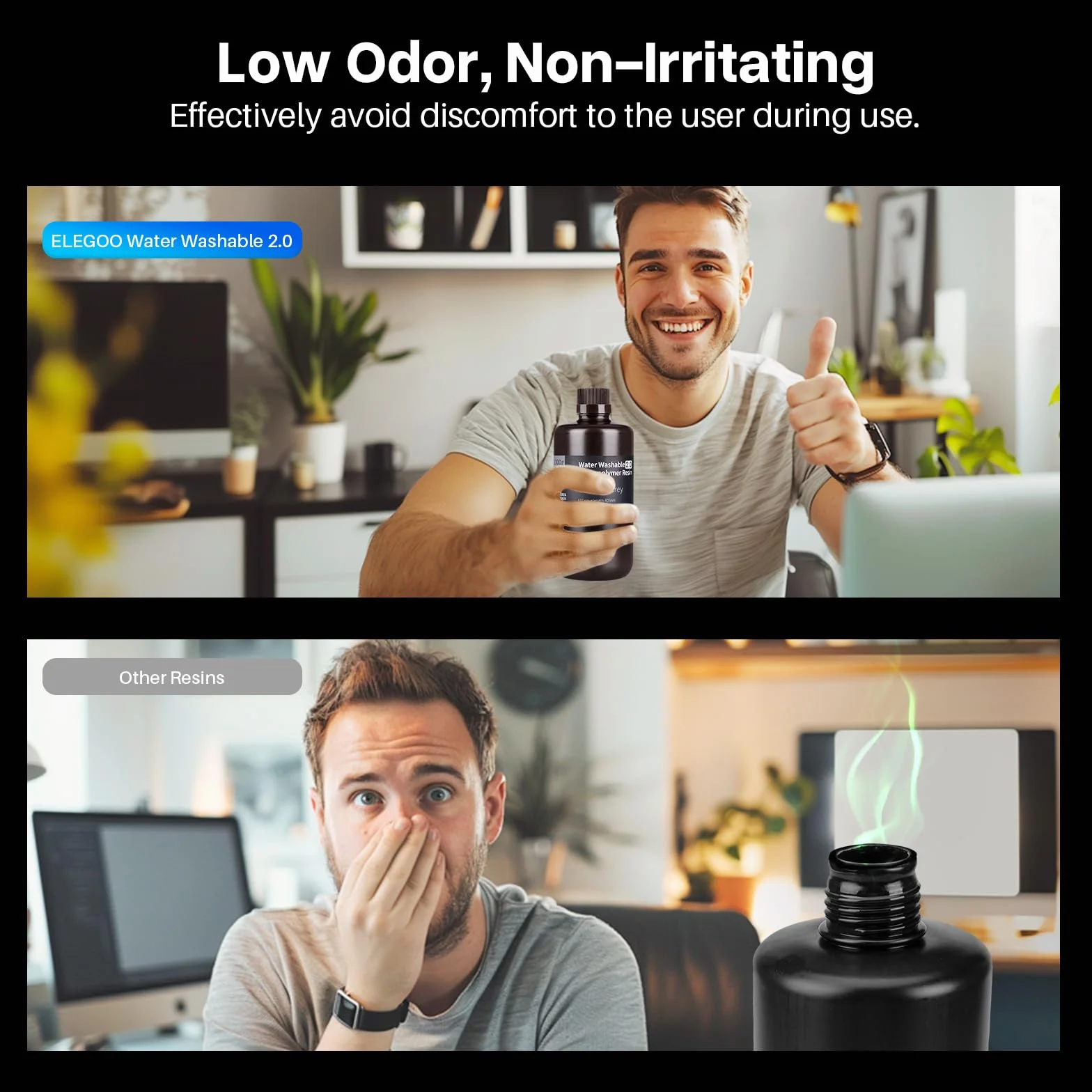 ELEGOO Water Washable 3D Printer Resin 2.0, Szybko Utwardzalna Żywica Fotopolimerowa do Drukarek LCD DLP SLA Resin, Płyn do Utwardzania UV 395-405 nm, Niski Skurcz, Wysoka Trwałość, 2000g Szary