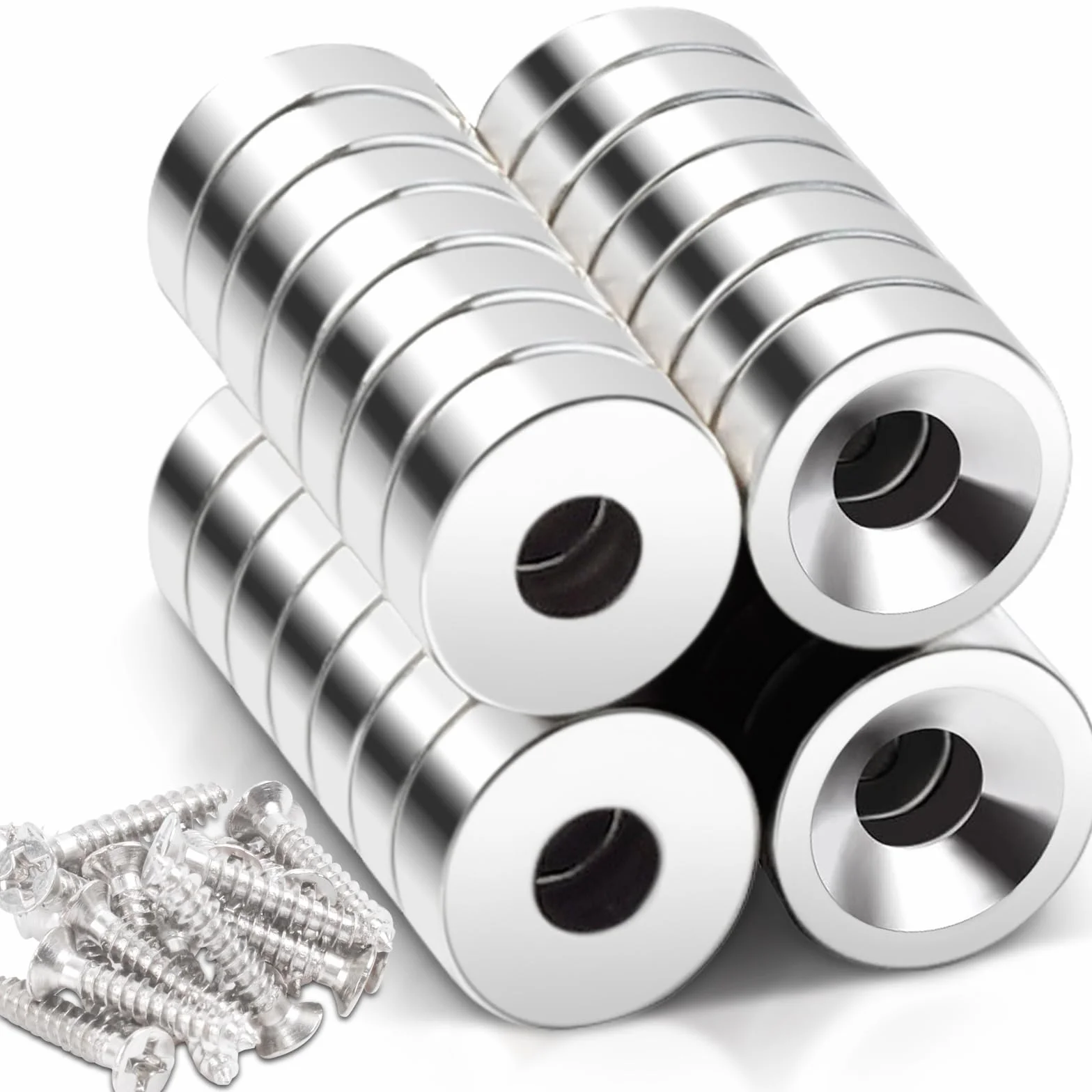 Magnesy neodymowe z otworem 8 x 3 mm, mocne dyski, do przykręcania, zestaw 30 sztuk