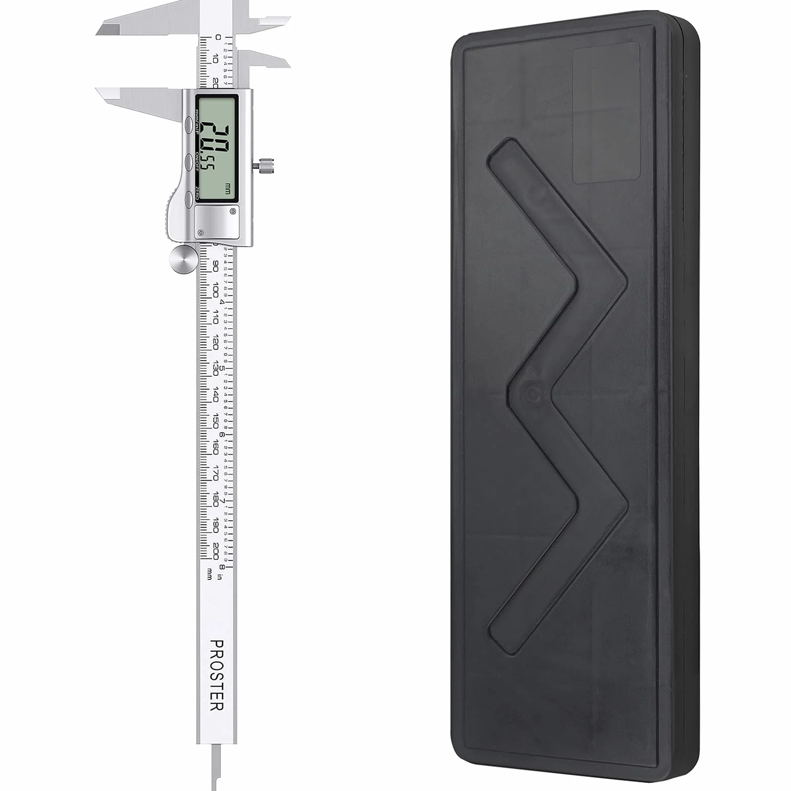 Proster Suwmiarka cyfrowa 8 cali/200 mm Elektroniczna suwmiarka ze stali nierdzewnej, frakcje/cal do pomiaru długości, szerokość głębokość wewnętrzna średnica zewnętrzna