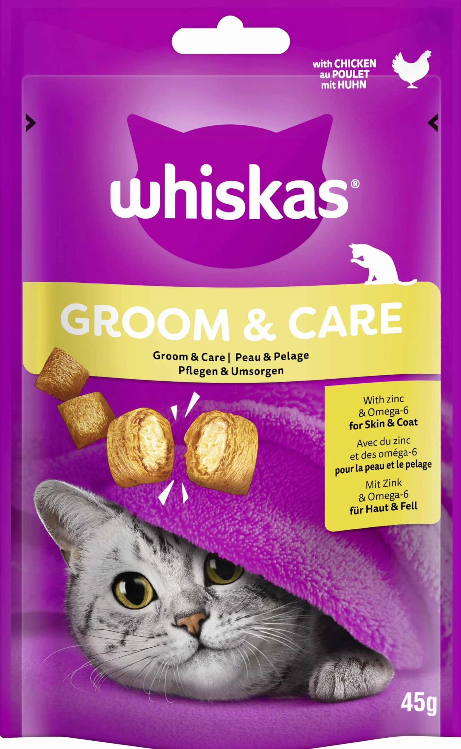 WHISKAS® Worek porcjowany Groom & Care z kurczakiem 1 x 45 g
