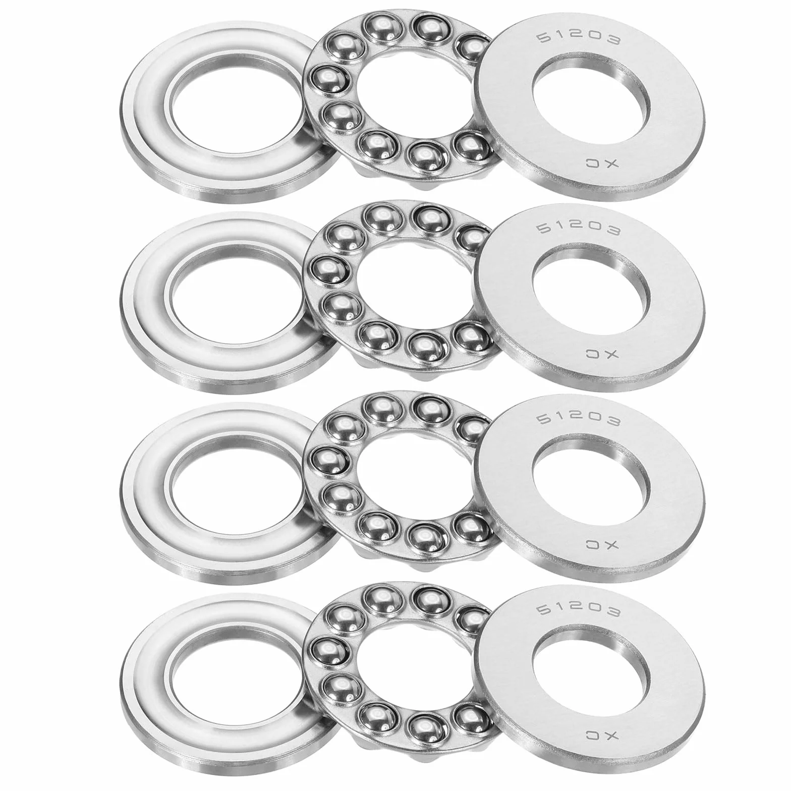 PATIKIL 51203 Łożyska kulkowe wzdłużne 17 x 35 x 12 mm, 4 sztuki, stal chromowana GCr15