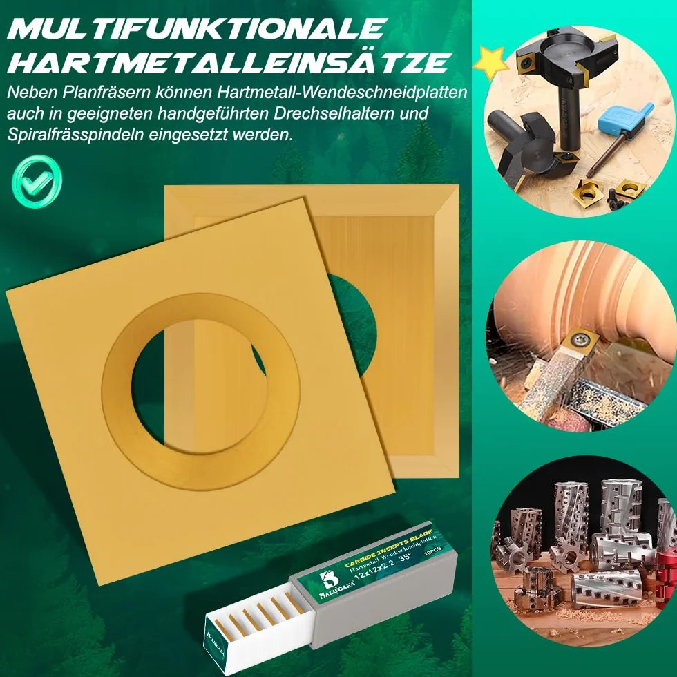 10 sztuk HM wymienne ostrza 12 x 12 x 2,2 mm - 35°, płytki z twardego metalu, czworokątne do frezów płaskich do drewna, narzędzia tokarskiego
