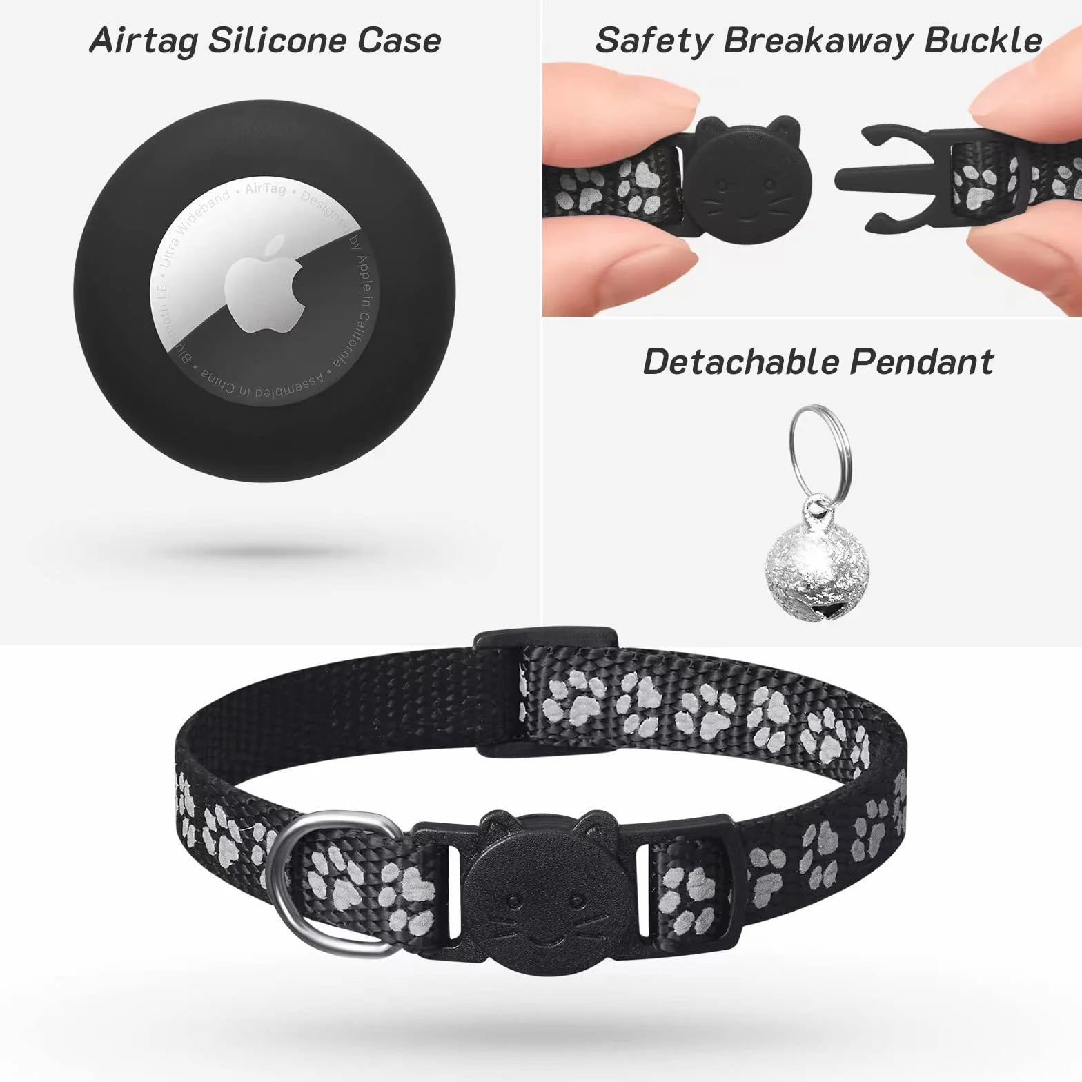2-pak obroża dla kota Airtag z dzwonkiem, odblaskowa obroża dla kociąt z uchwytem na Apple Airtag, regulowana 18–30 cm, klamra bezpieczeństwa dla kotów (samców i samic), artykuły dla zwierząt domowych