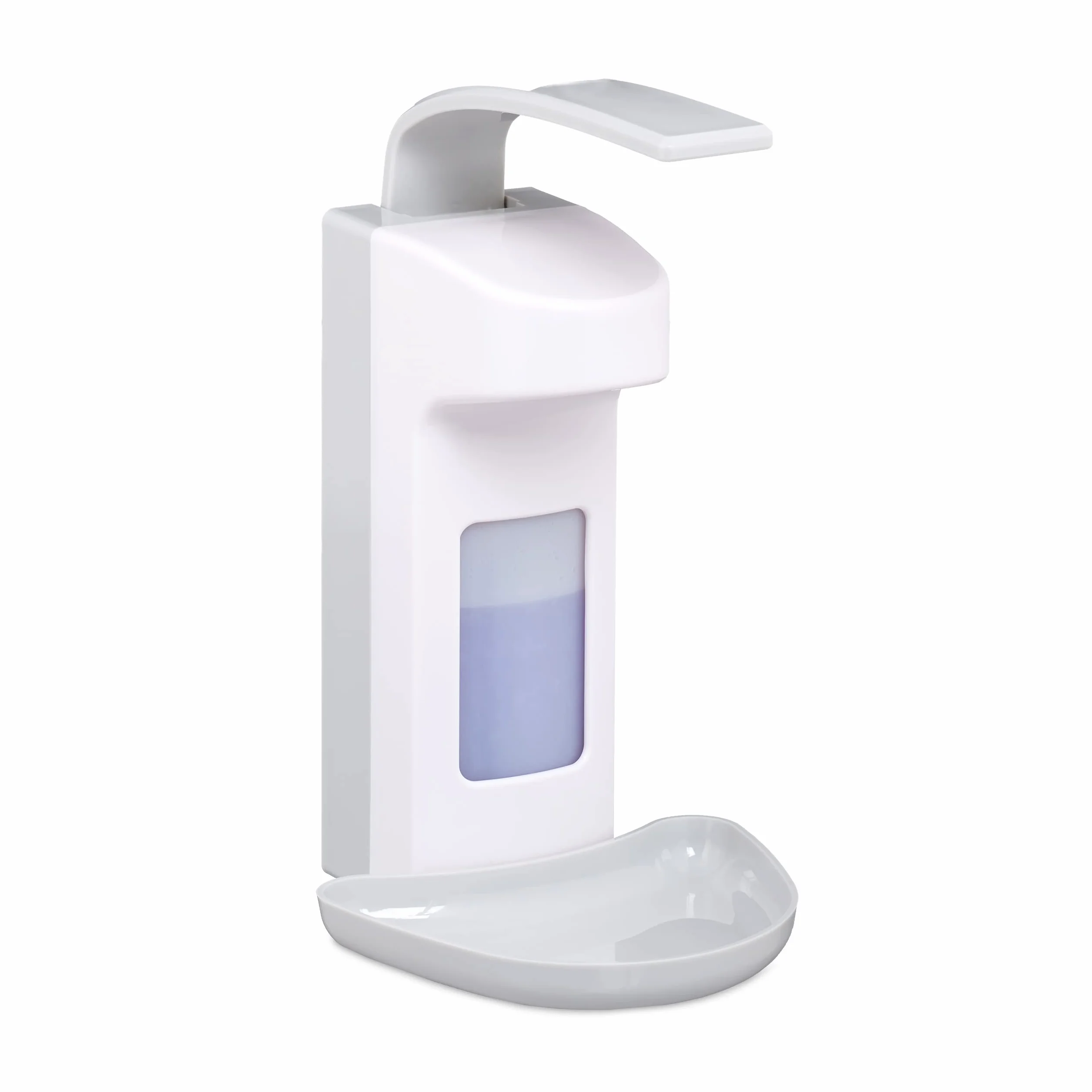 Relaxdays Dozownik do dezynfekcji z tacką ociekową, ścienny, 500 ml, ABS, biało-szary