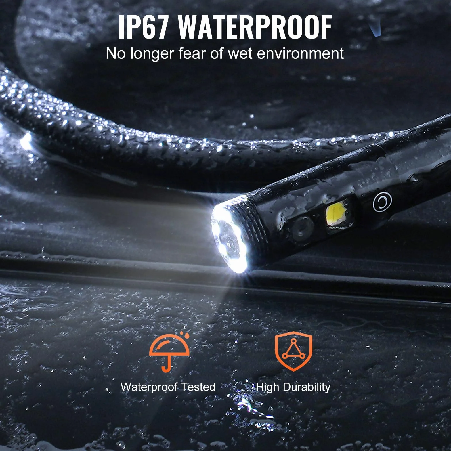 VEVOR Kamera endoskopowa z 8 + 1 lampkami, kabel 15 m, endoskop przemysłowy z podwójną soczewką, ekran 4,3", kamera inspekcyjna 1920 x 1080p, 4-krotny zoom, wodoszczelność IP67, idealna do sanitarnych