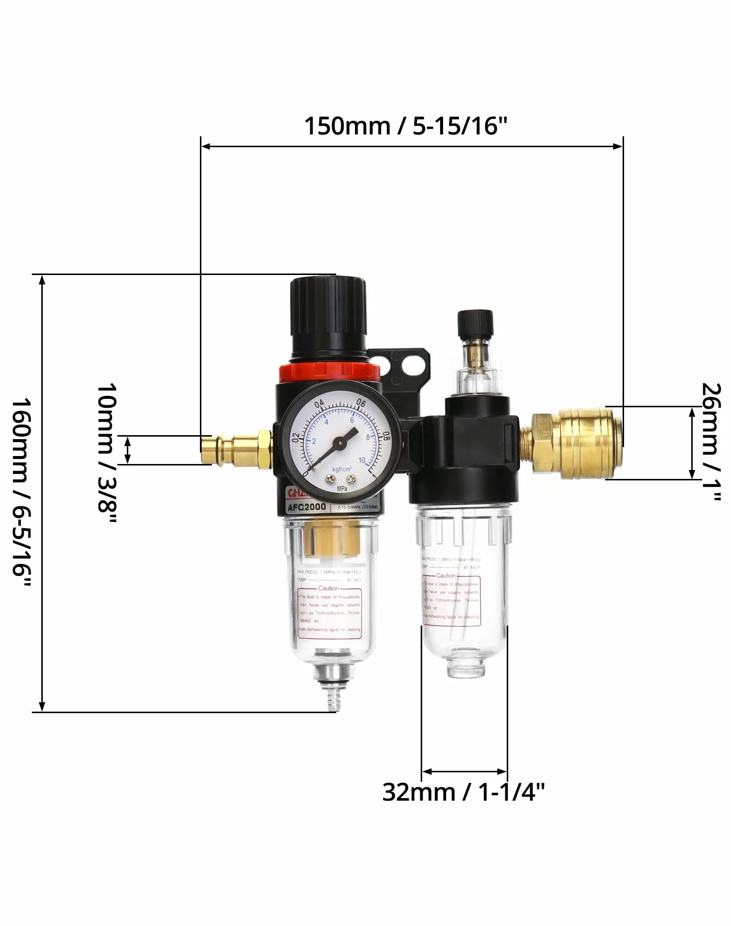 QWORK 1/4" Reduktor ciśnienia powietrza Separator wody z manometrem