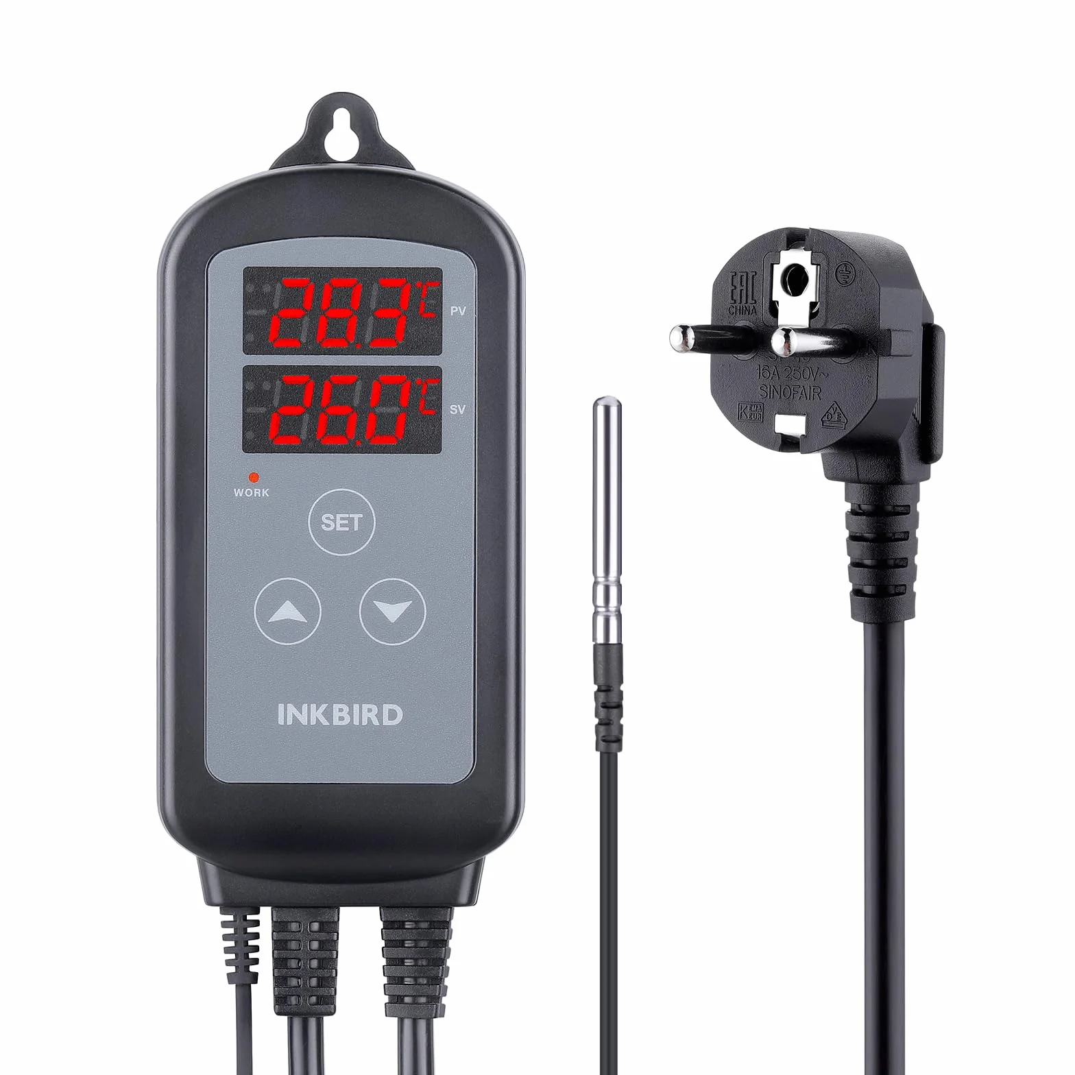 Inkbird ITC-2T termostat, cyfrowy regulator temperatury z dwoma gniazdkami grzewczymi, timer cyklu dzień/noc, funkcja alarmowa, do terrarium, szklarni, zwierząt płozonych