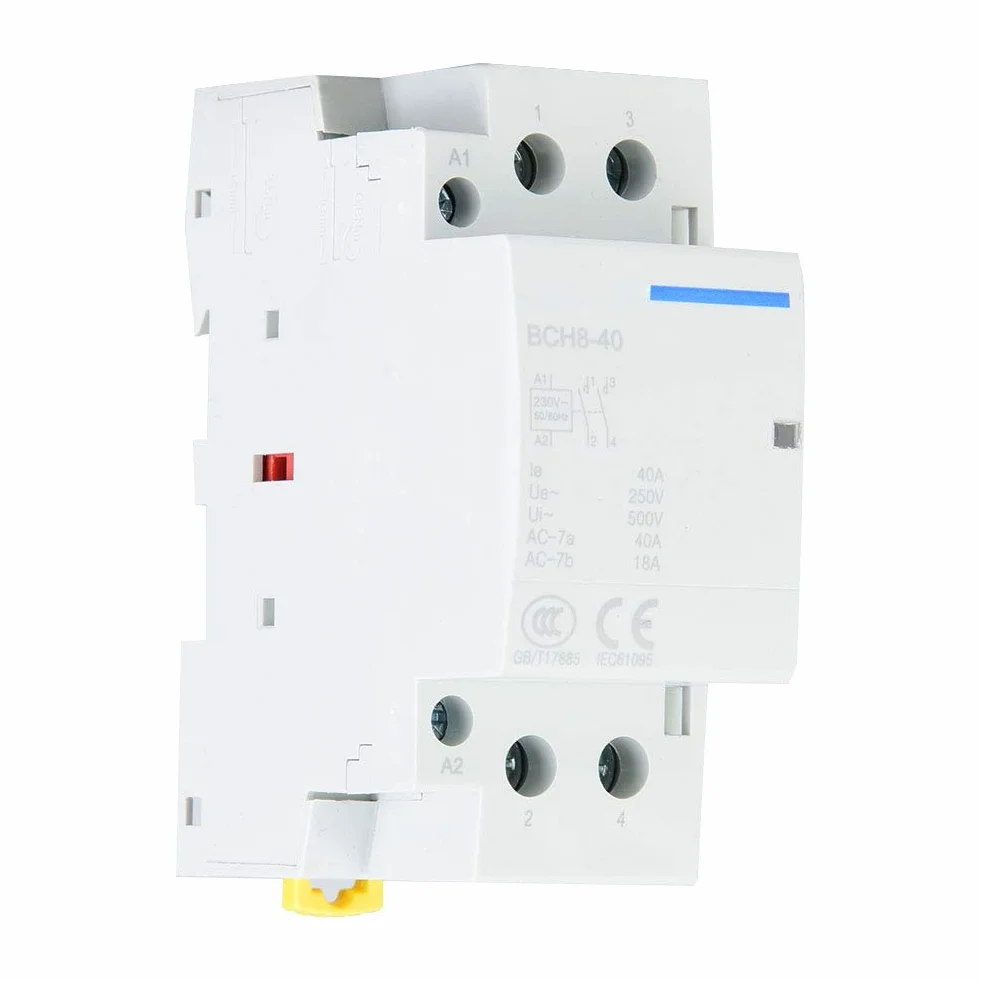 Stycznik AC gospodarstwa domowego 220 V/230 V 2 P 2 bieguny 1NO 1NC 40A DIN niskie zużycie energii stycznik gospodarstwa domowego 50 Hz/60 Hz
