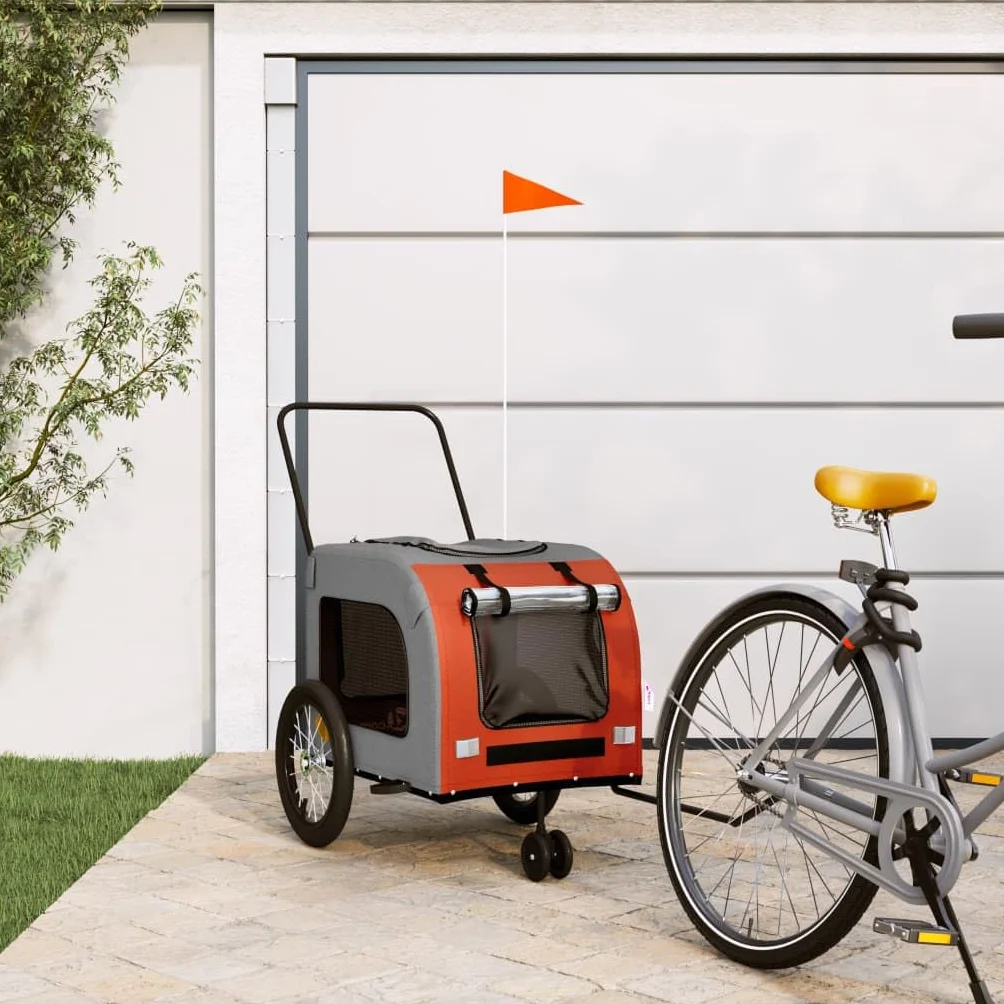 Homgoday Przyczepa rowerowa dla zwierząt pomarańczowa i szara Oxford i żelazo, wyposażenie wózka dla psa, wózek rowerowy, wózek rowerowy, wózek dla psa, transporter rowerowy model 93851