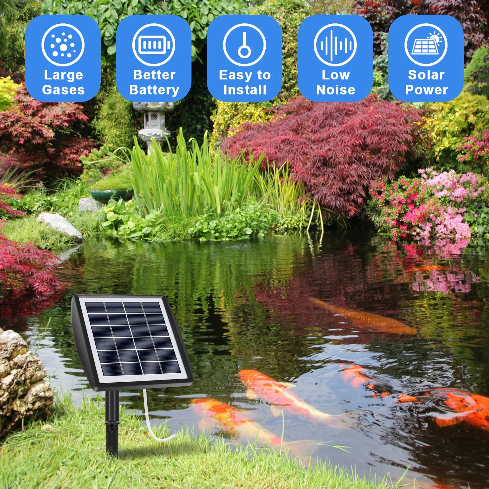 Pompa solarna do akwarium, natleniacz, GuKKK Outdoor Pool Pond Air Oxygen Pump, napowietrzacz z rurką tlenową do akwarium i kamieniem bąbelkowym