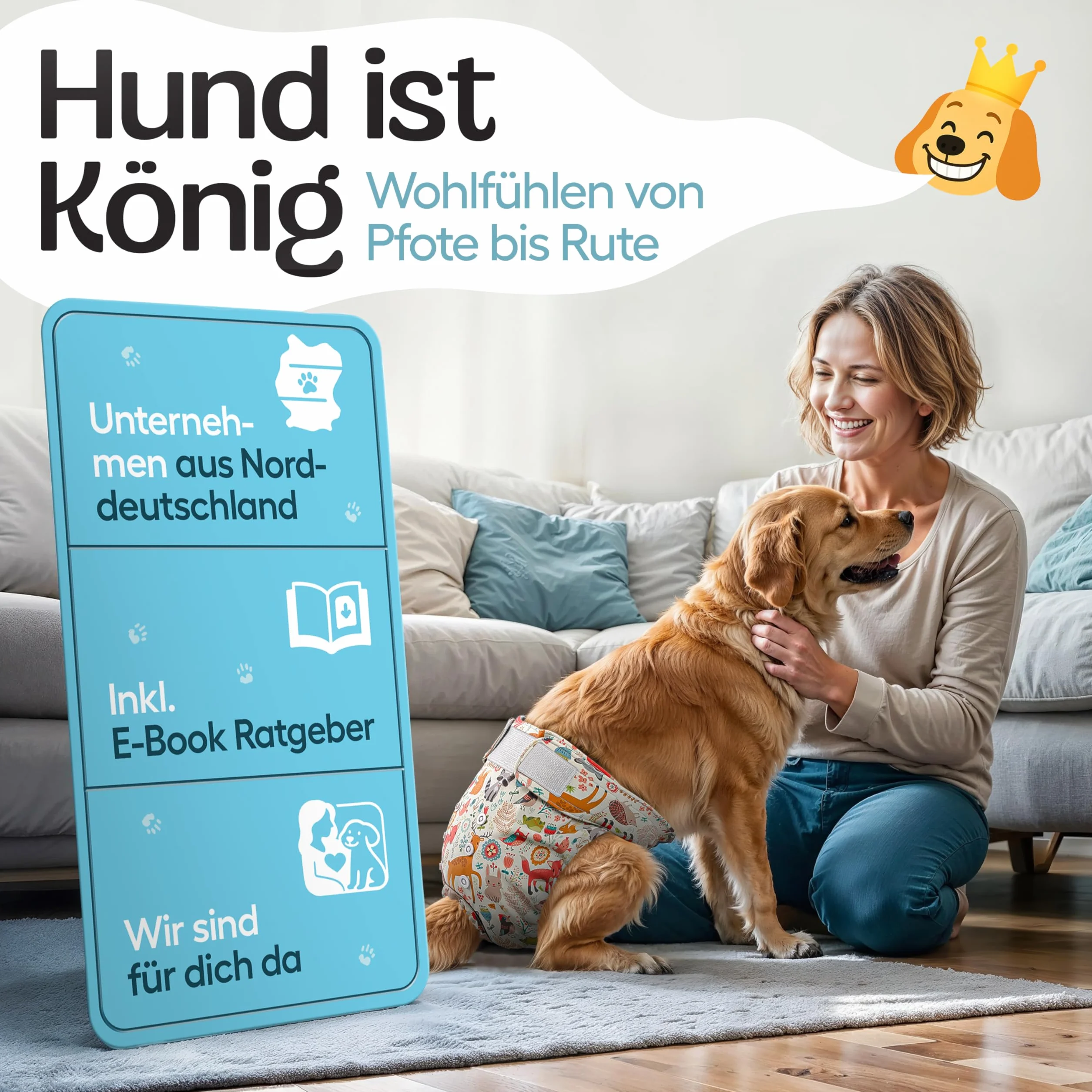 HUND IST KÖNIG Pieluchy dla suczek (3 sztuki) - Wysoce absorpcyjne spodnie na cieczkę dla suczek z 3-stopniową regulacją - Ekologiczne pieluchy dla psów, spodenki na cieczkę i nietrzymanie moczu