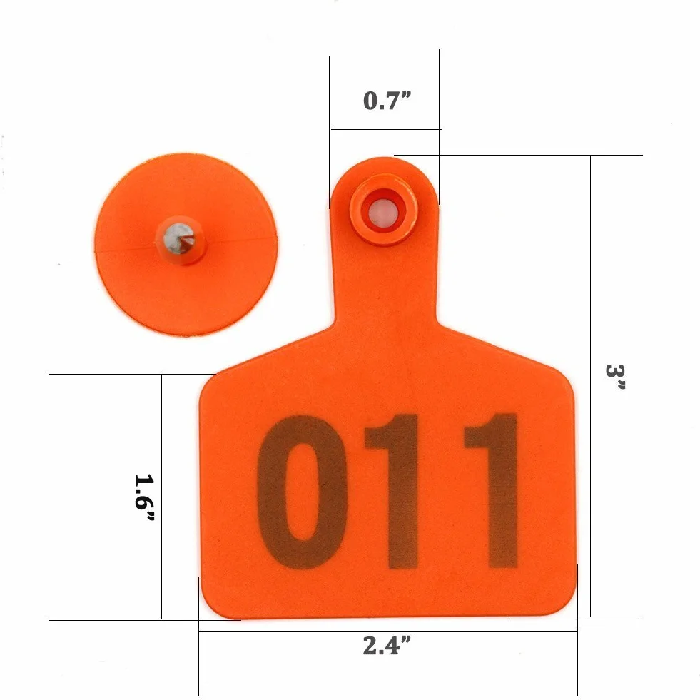 MasXirch Plastikowe etykiety do uszu z numerami 001-100 dla zwierząt gospodarskich, etykiety identyfikacyjne dla krów, bydła, owiec, kóz i świń (pomarańczowe)