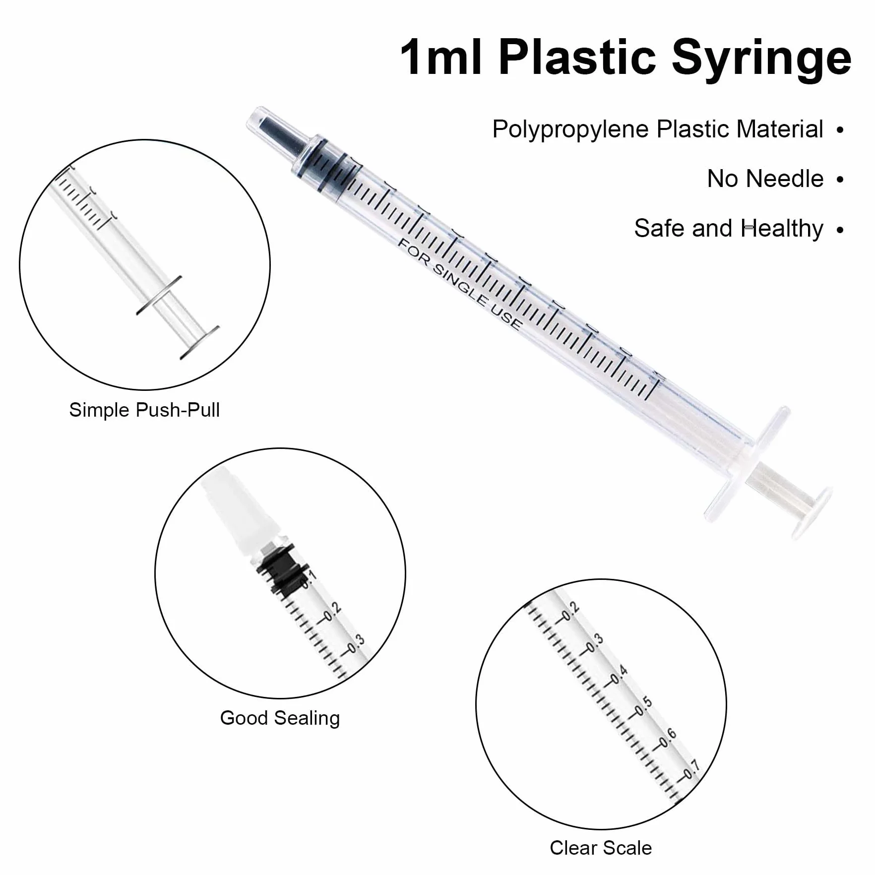 50 szt. 1 ml plastikowe strzykawki z nakrętkami bez igły Strzykawka do napełniania i pomiaru płynów, laboratoria naukowe, podlewanie roślin, karmienie zwierząt domowych, aplikator kleju